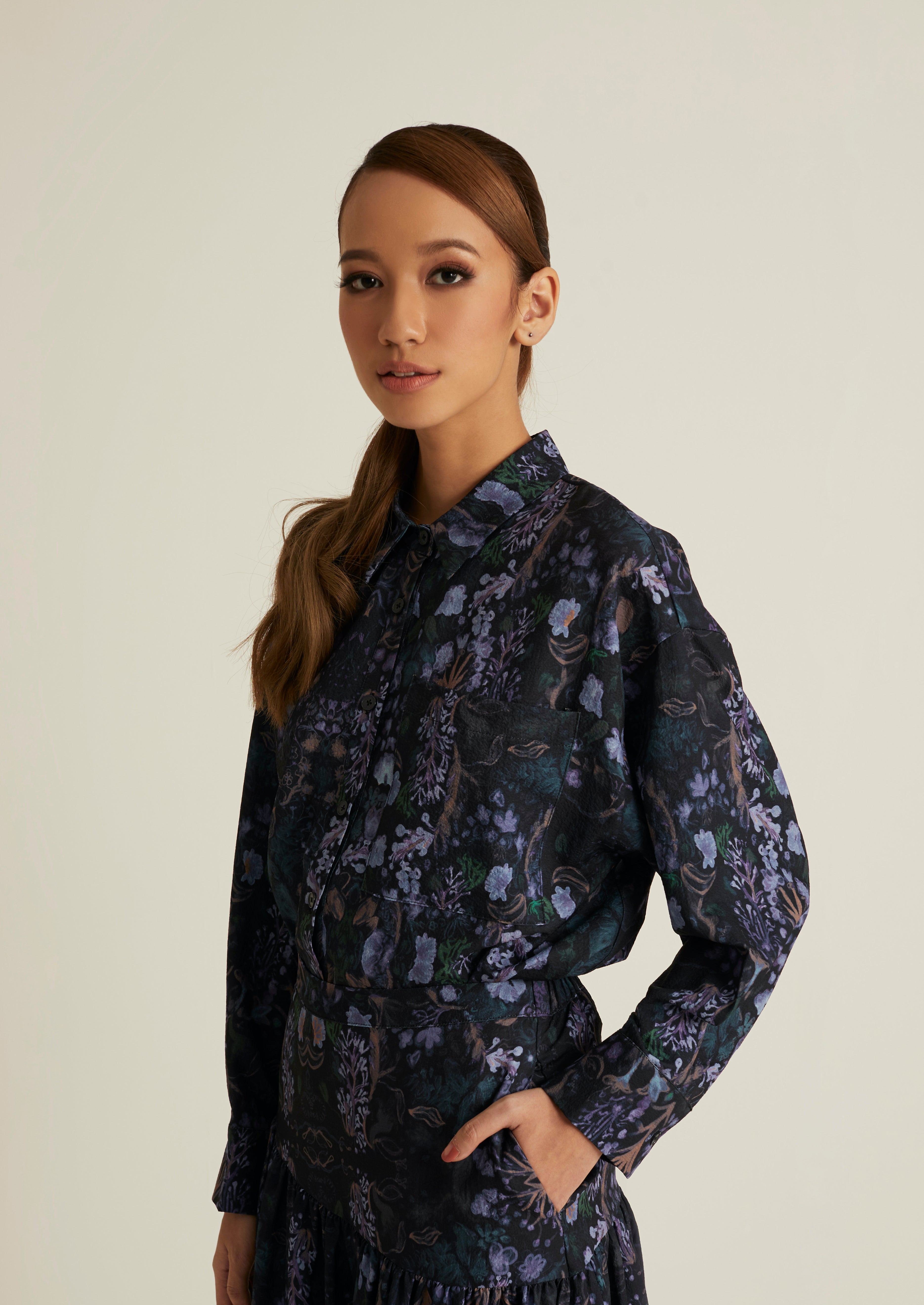 Esme Black Printed Shirt with Long Sleeve
