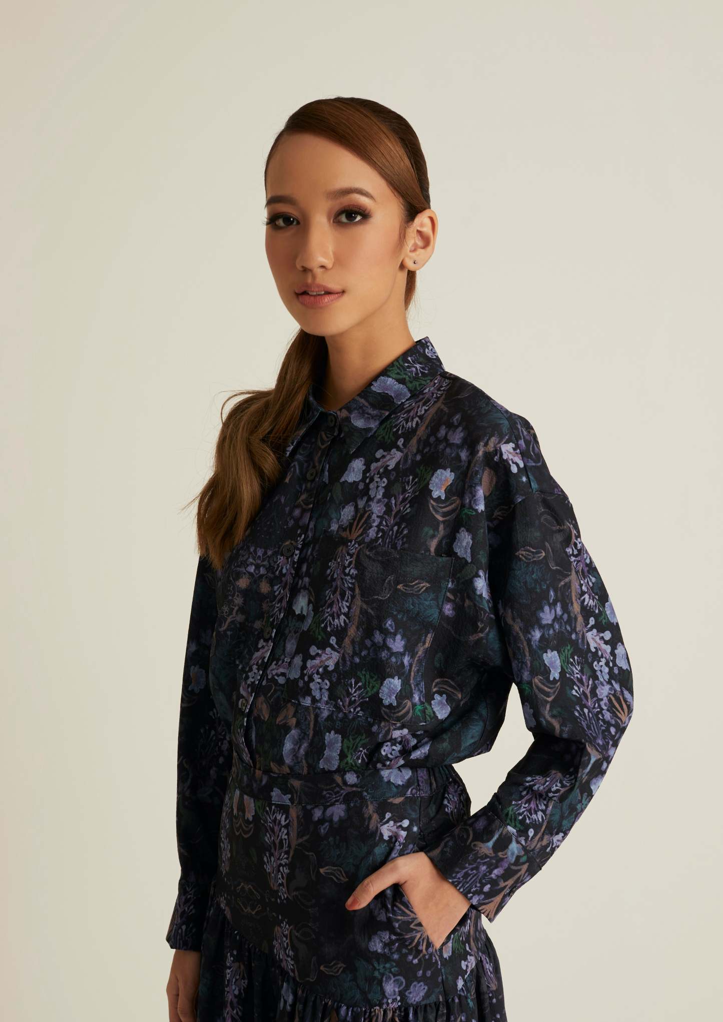 Esme Black Printed Shirt with Long Sleeve