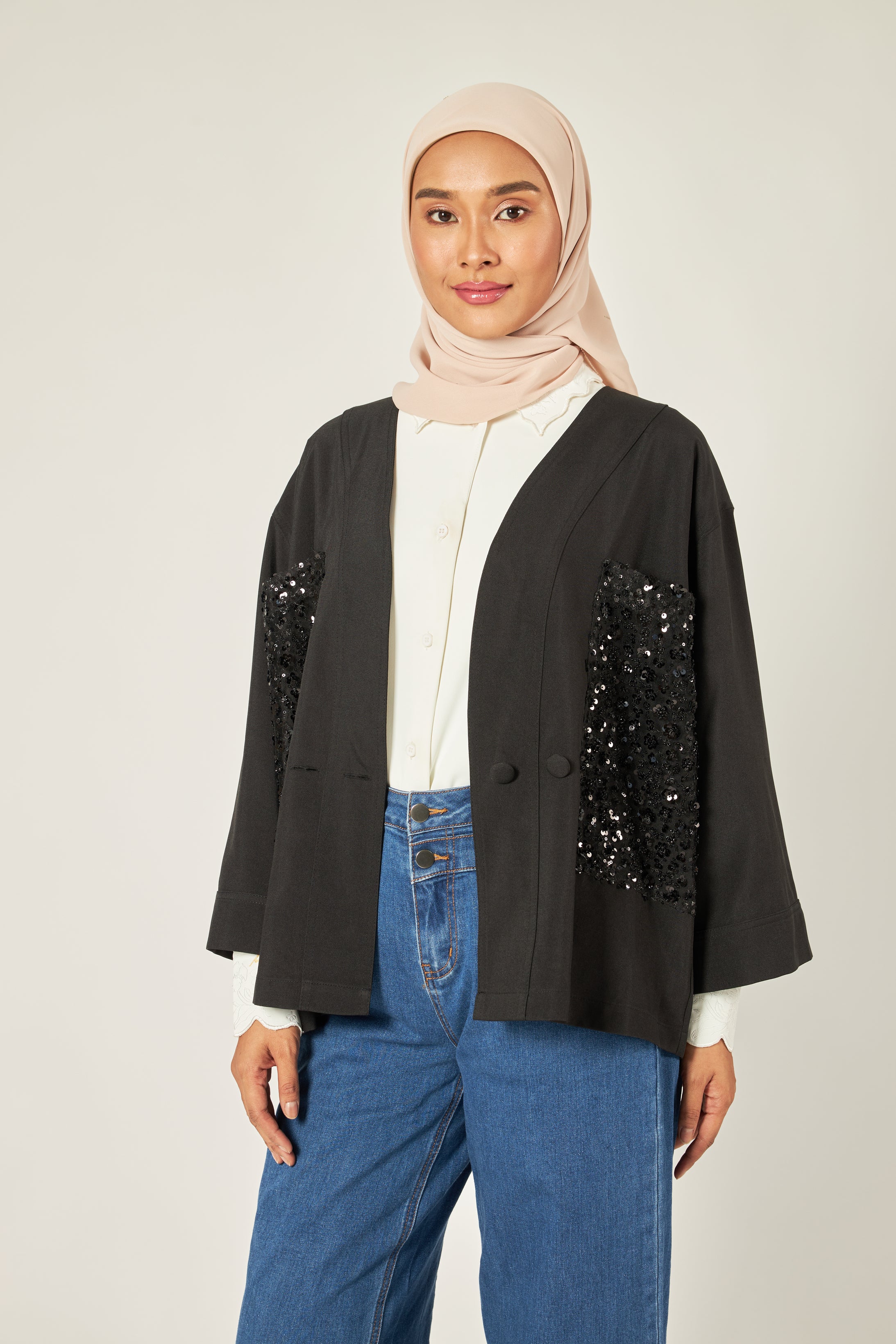 Lucille Black Sequin Kimono