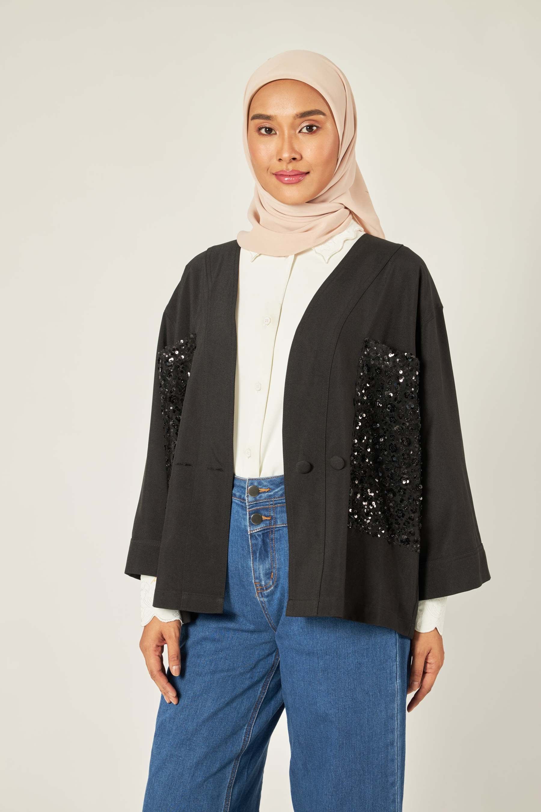 Lucille Black Sequin Kimono