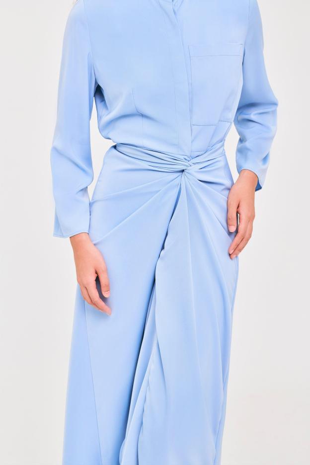 Blue Buttoned Wrap Dress - Mimpikita