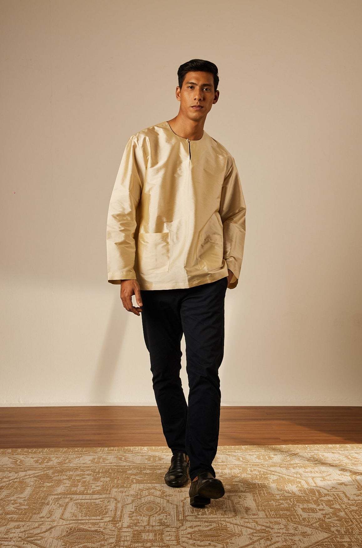 Exclusive Men's Champagne Baju Melayu Top