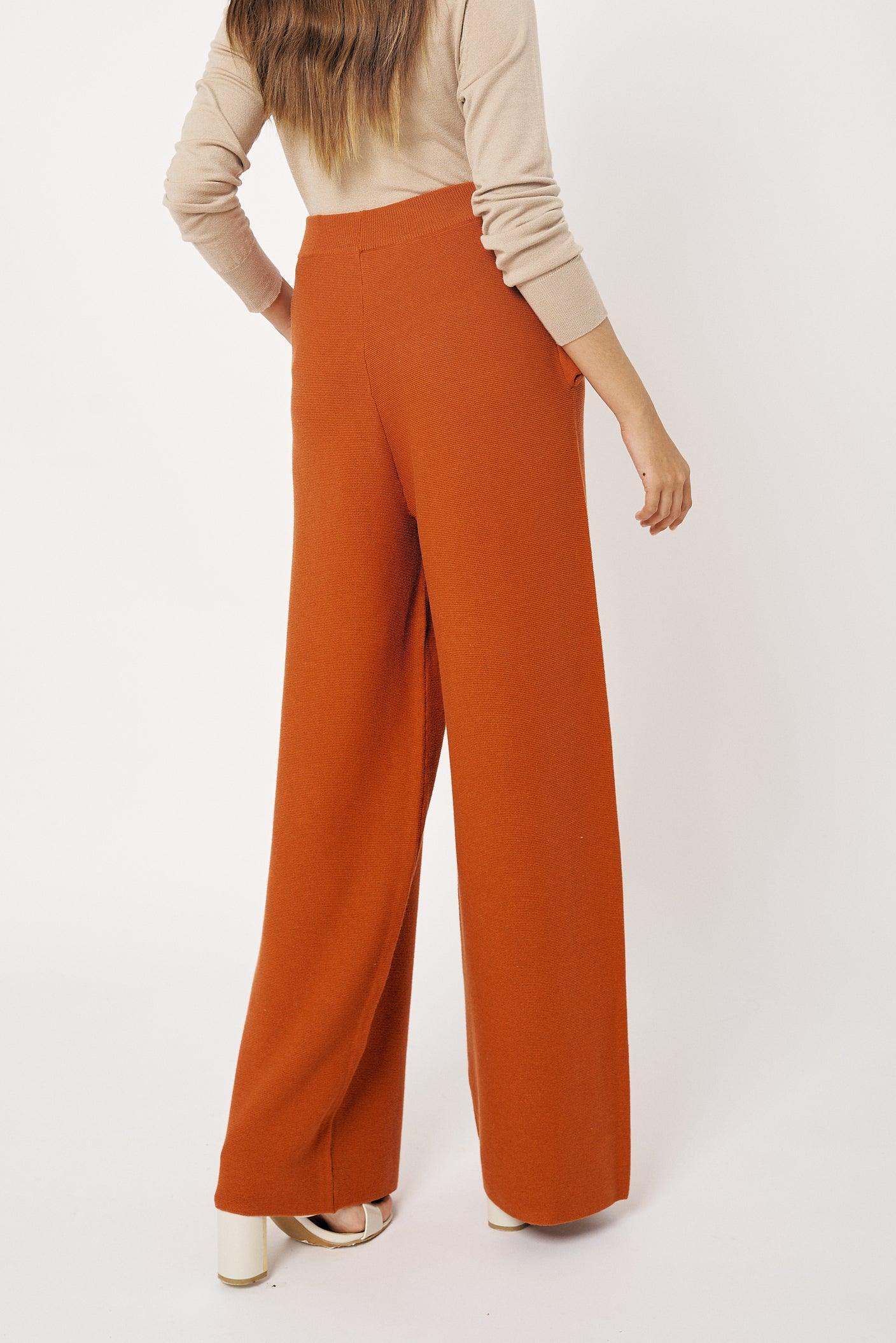 Burnt Orange High Waist Wool Pants