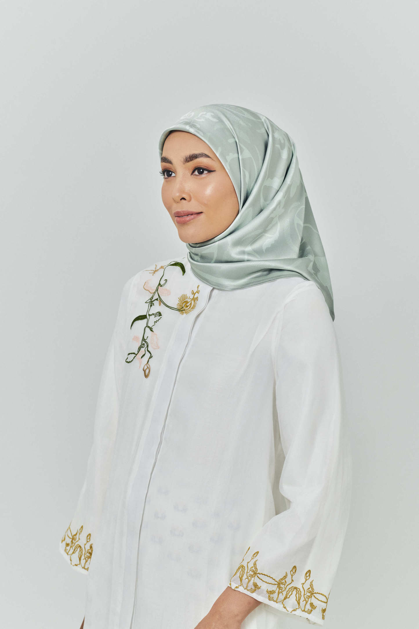 Hanna Sage Green Satin Square Scarf