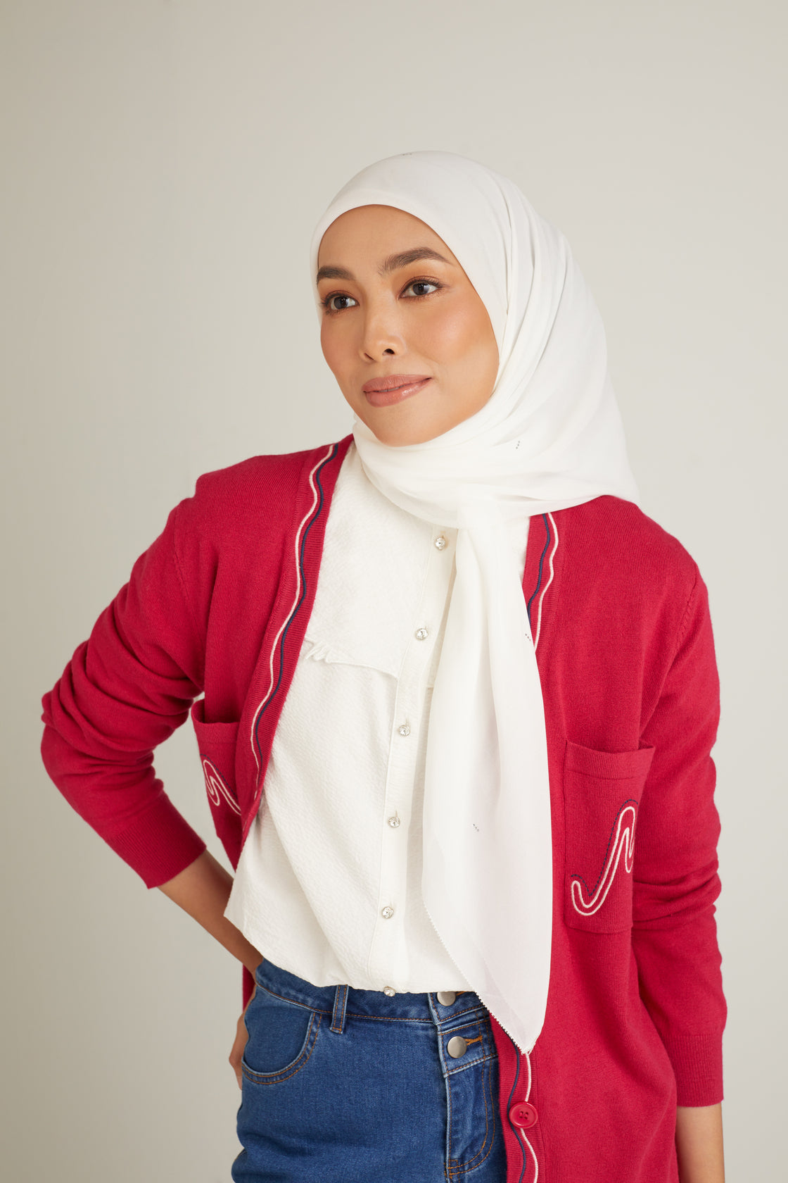 Clara Off White Head Scarf