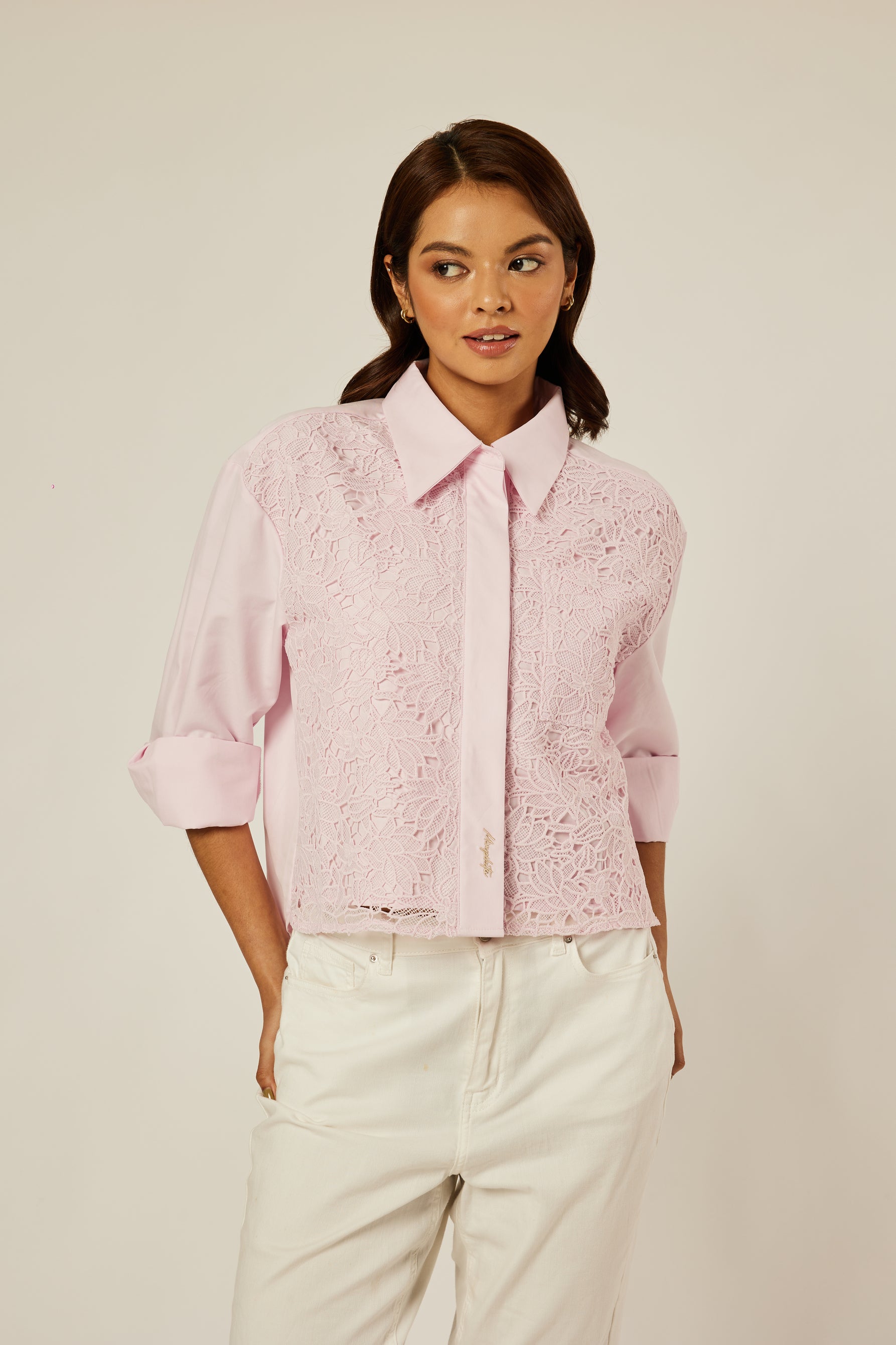 Haydee Soft Pink Cropped Eyelet Top