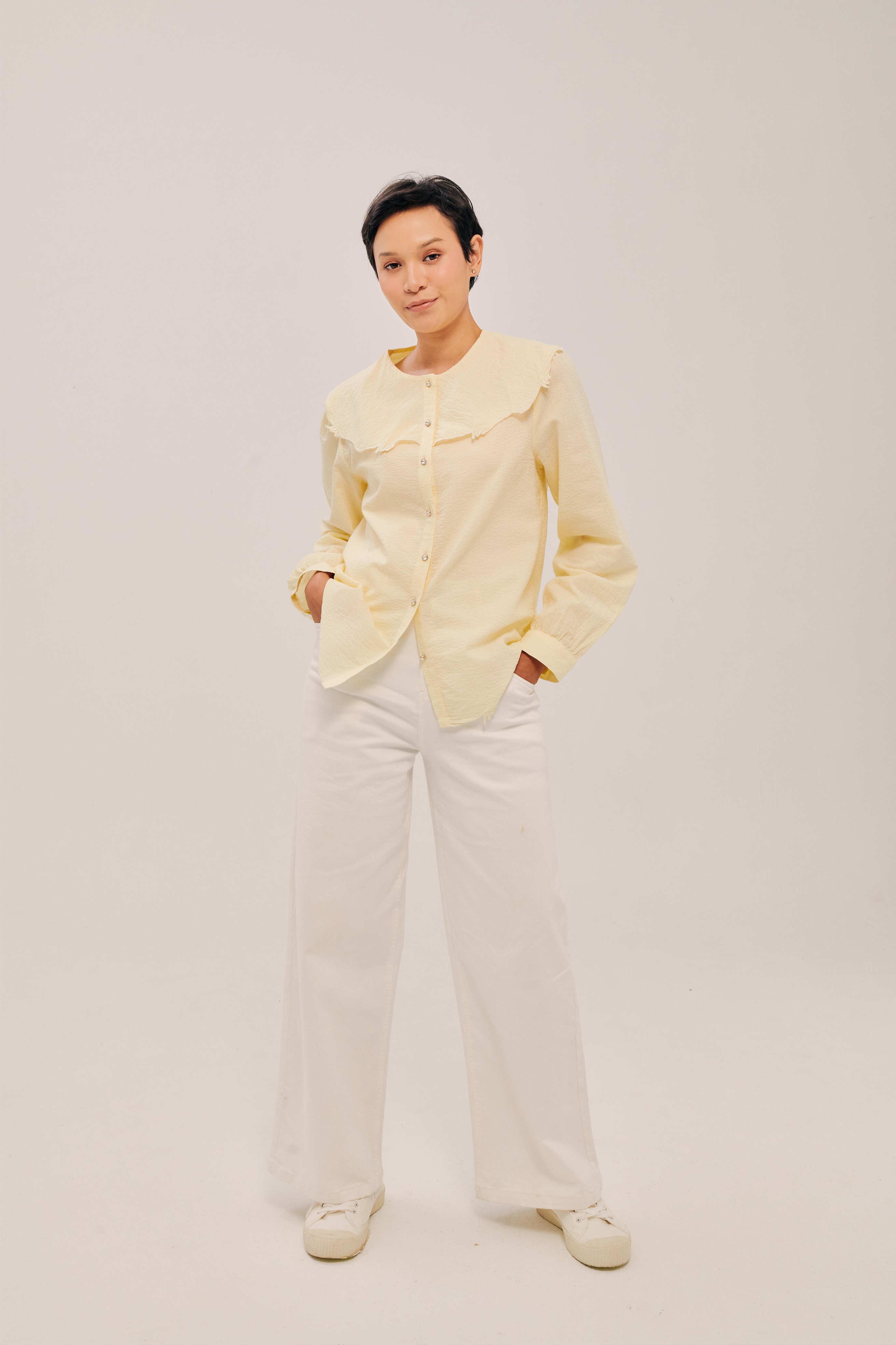 Lapel Crayola Yelloe Long Sleeve Embroidered Top
