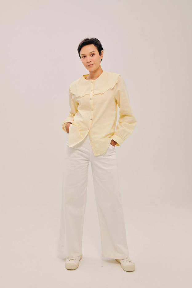 Lapel Crayola Yelloe Long Sleeve Embroidered Top
