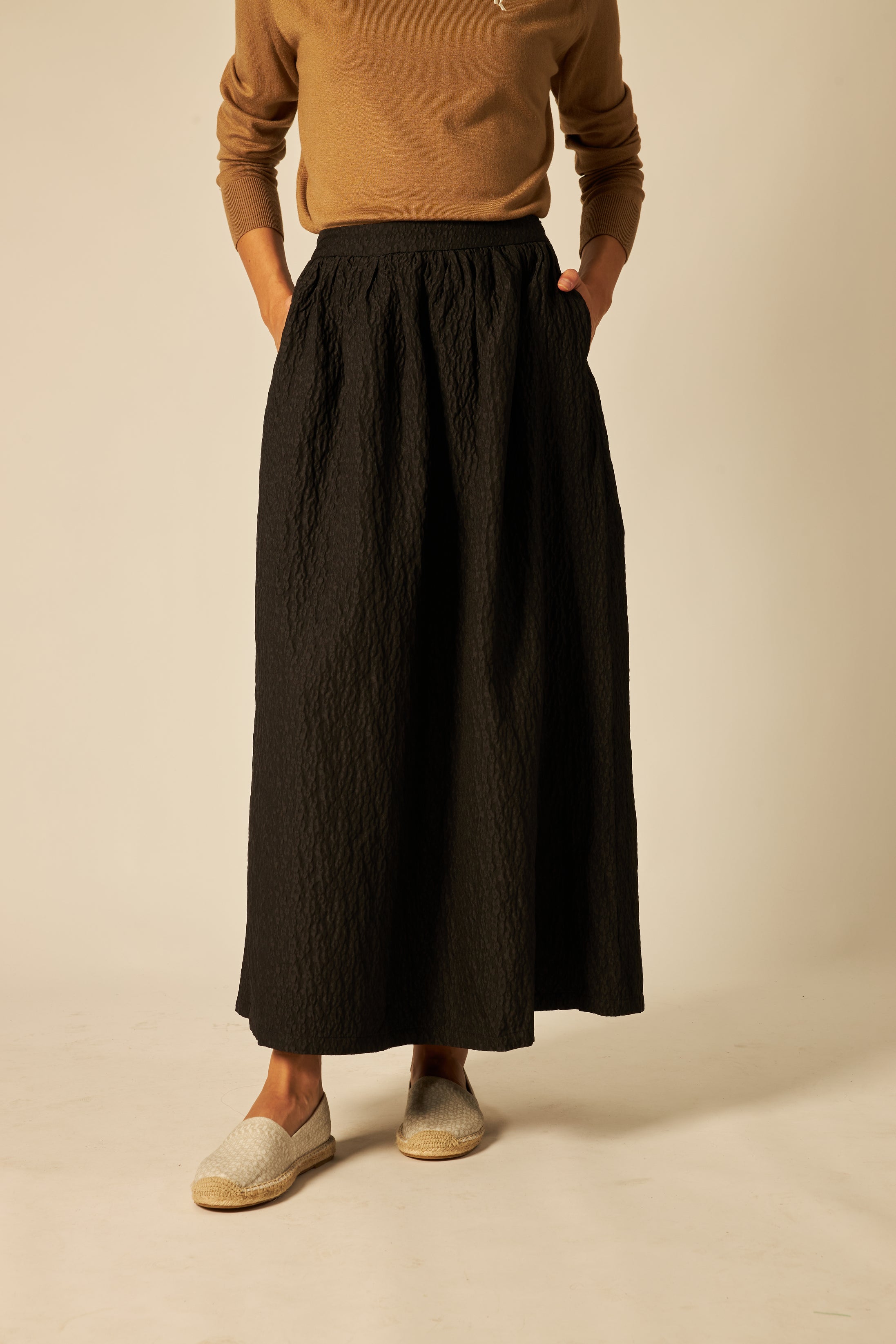 Black Textured Bell Skirt - Women's