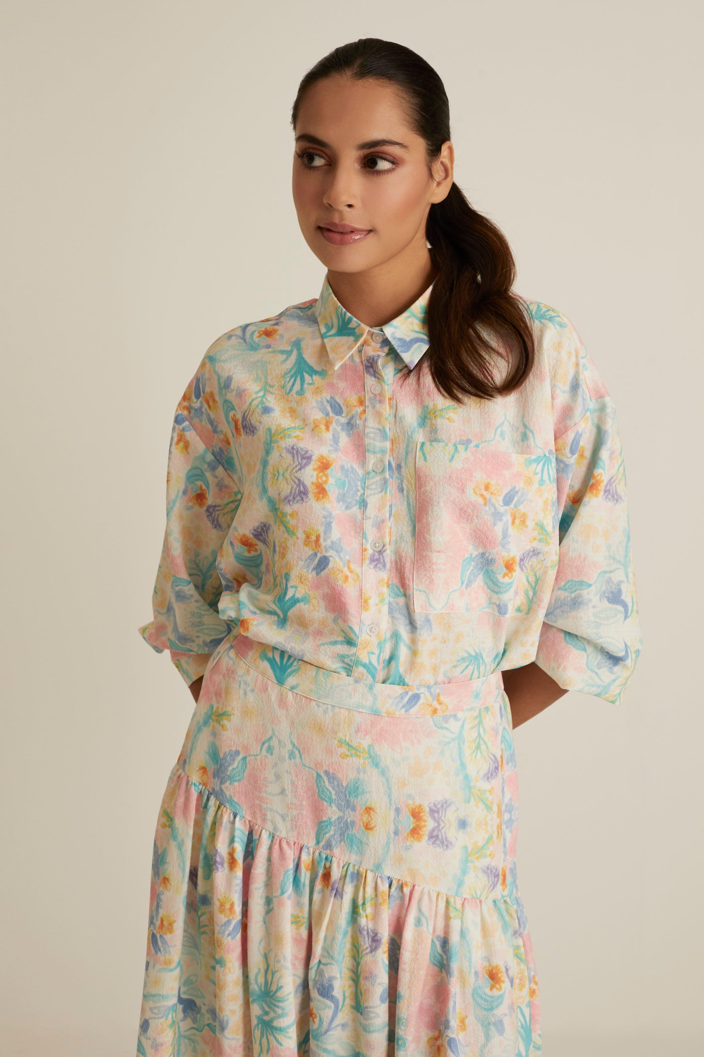 Esme White Printed Shirt with Long Sleeve