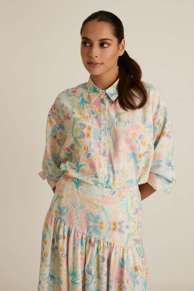 Esme White Printed Shirt with Long Sleeve