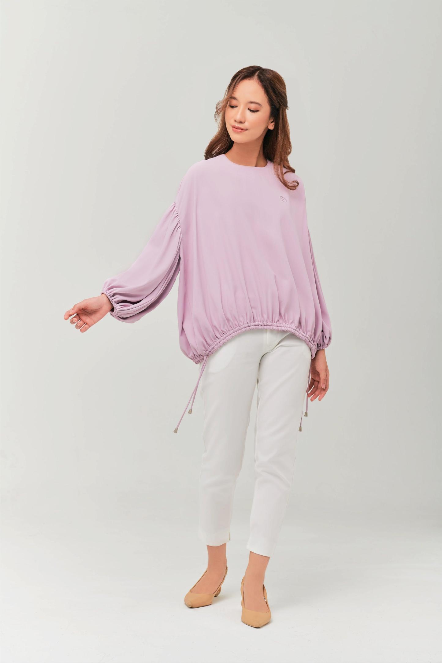 Maeve Lilac Color Balloon Sleeve Top