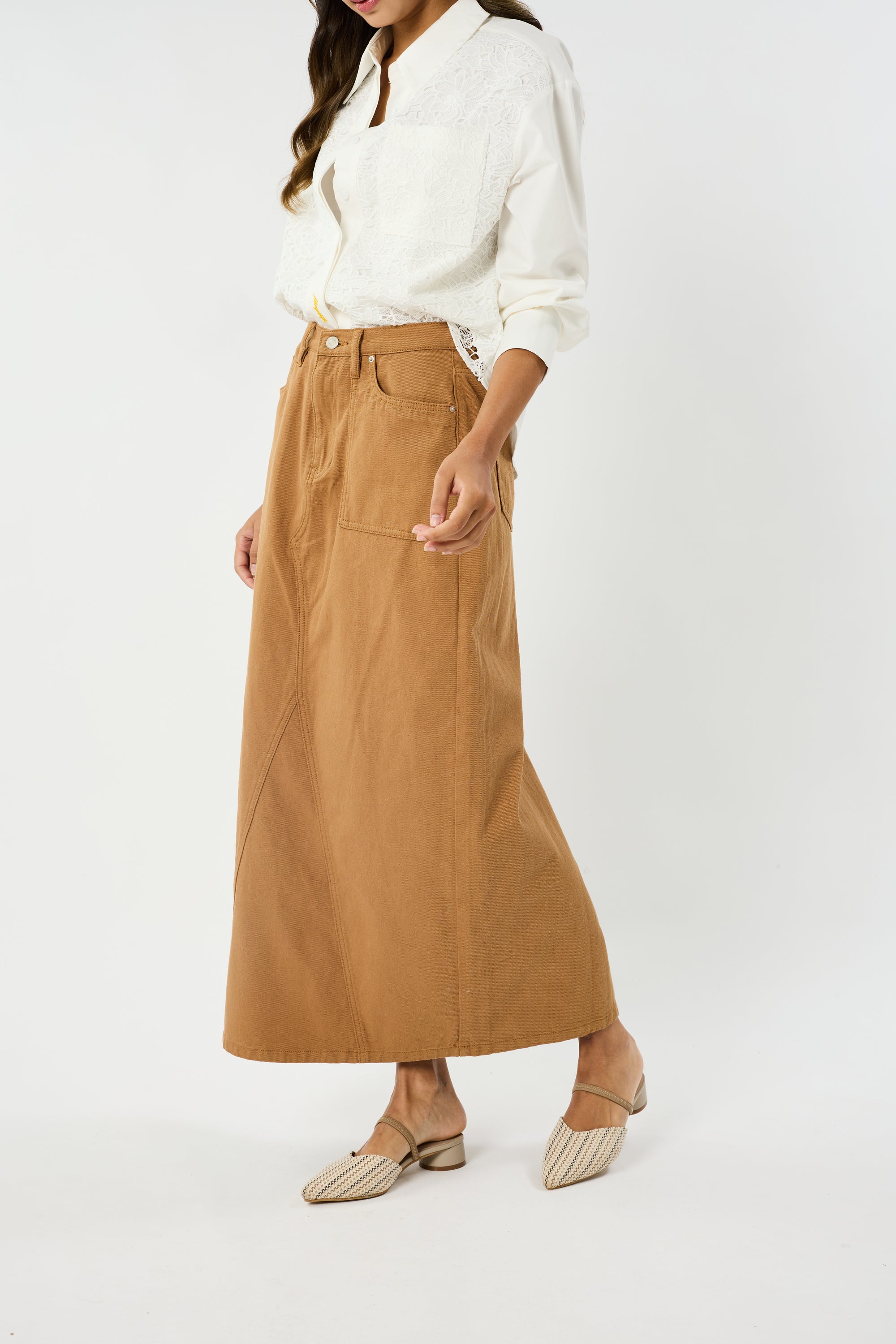 Helena Khaki Denim Skirt