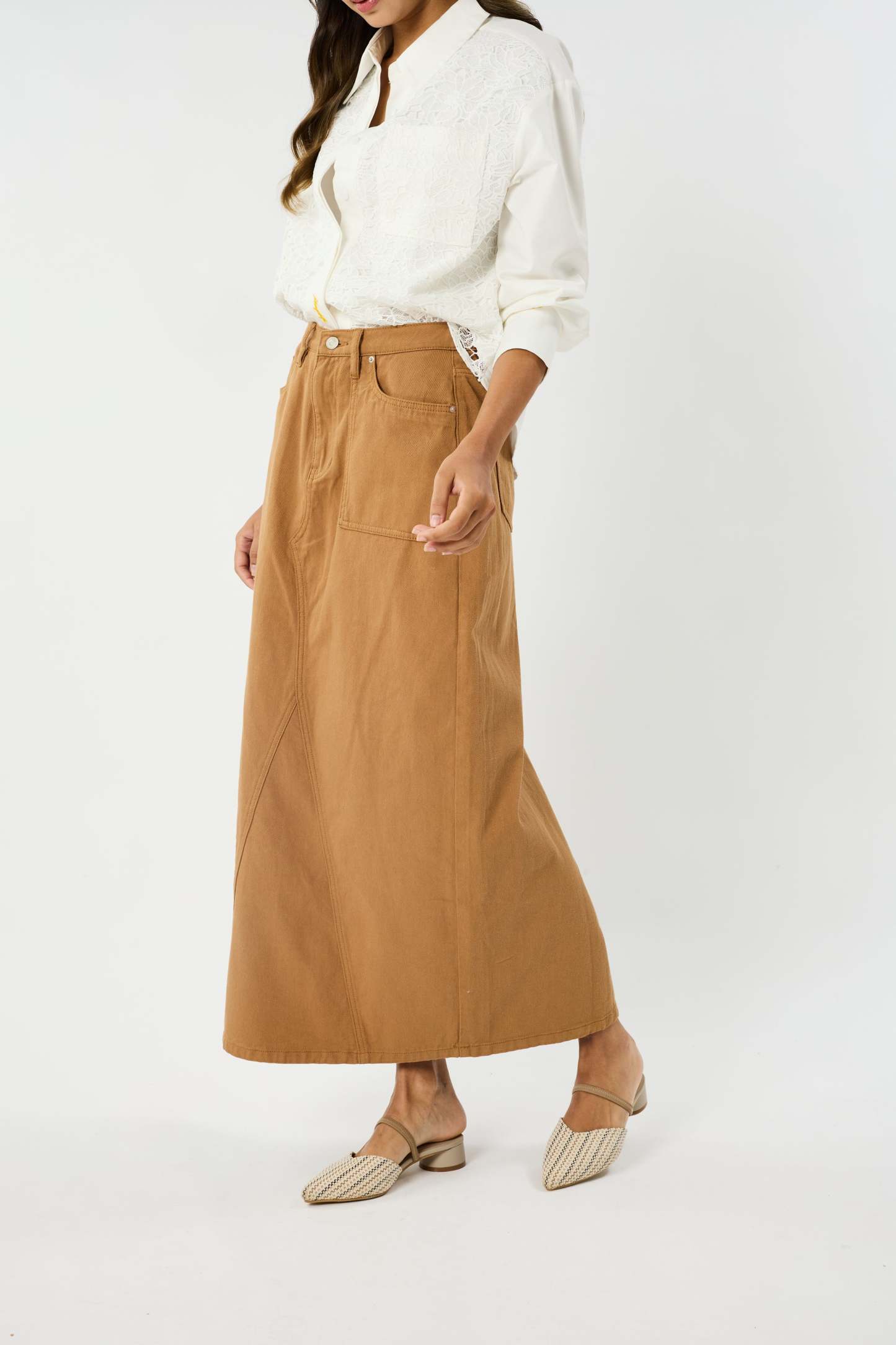 Helena Khaki Denim Skirt