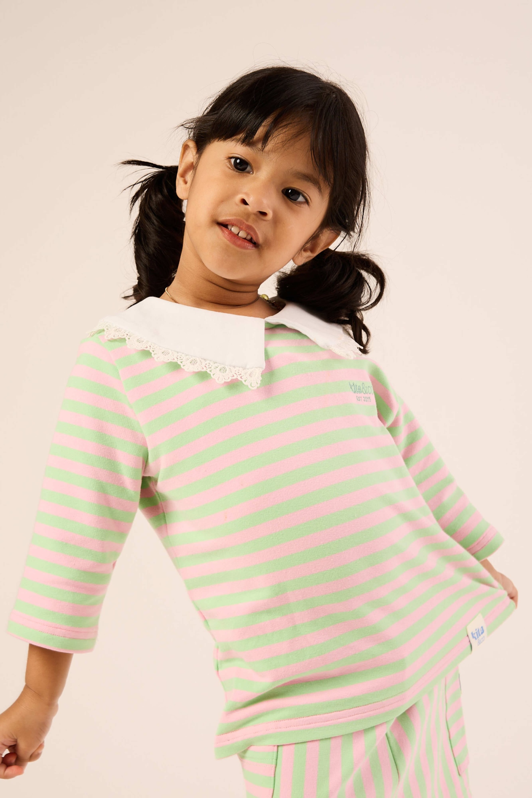 Bubblegum Pink & Lime Lace Bib Striped Top - Girls