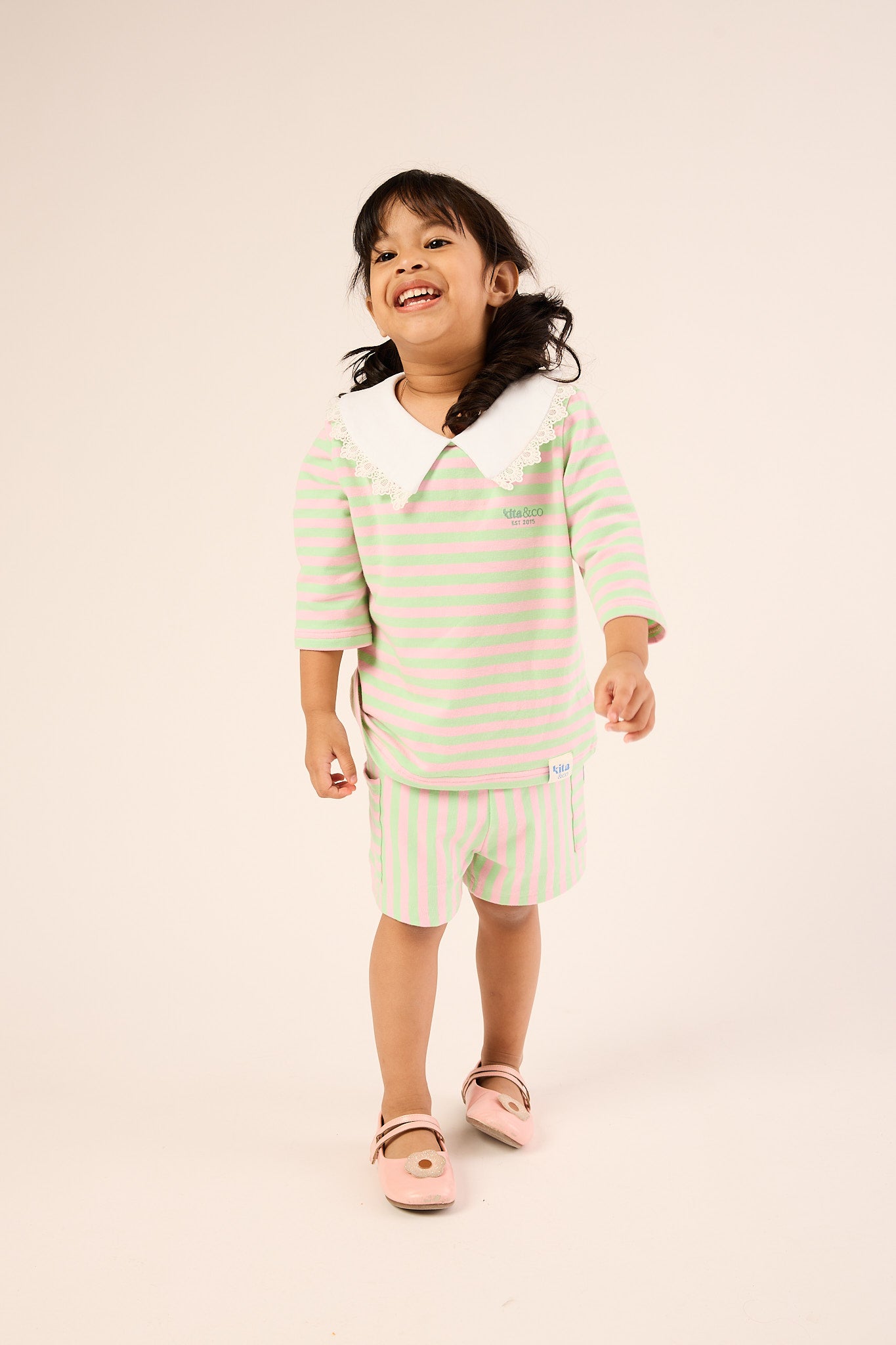 Bubblegum Pink & Lime Comfy Striped Shorts - Kids