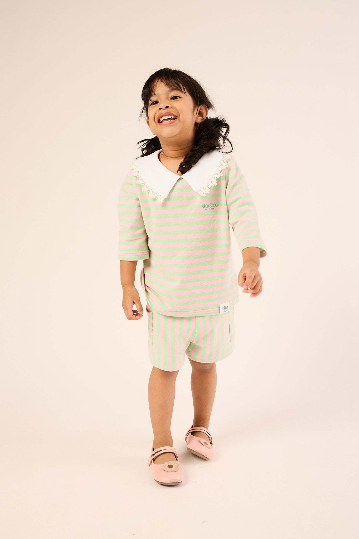 Bubblegum Pink & Lime Comfy Striped Shorts - Kids