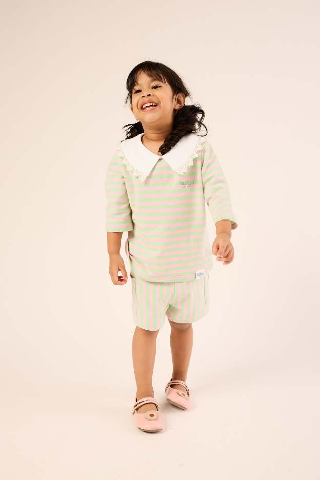Bubblegum Pink & Lime Comfy Striped Shorts - Kids