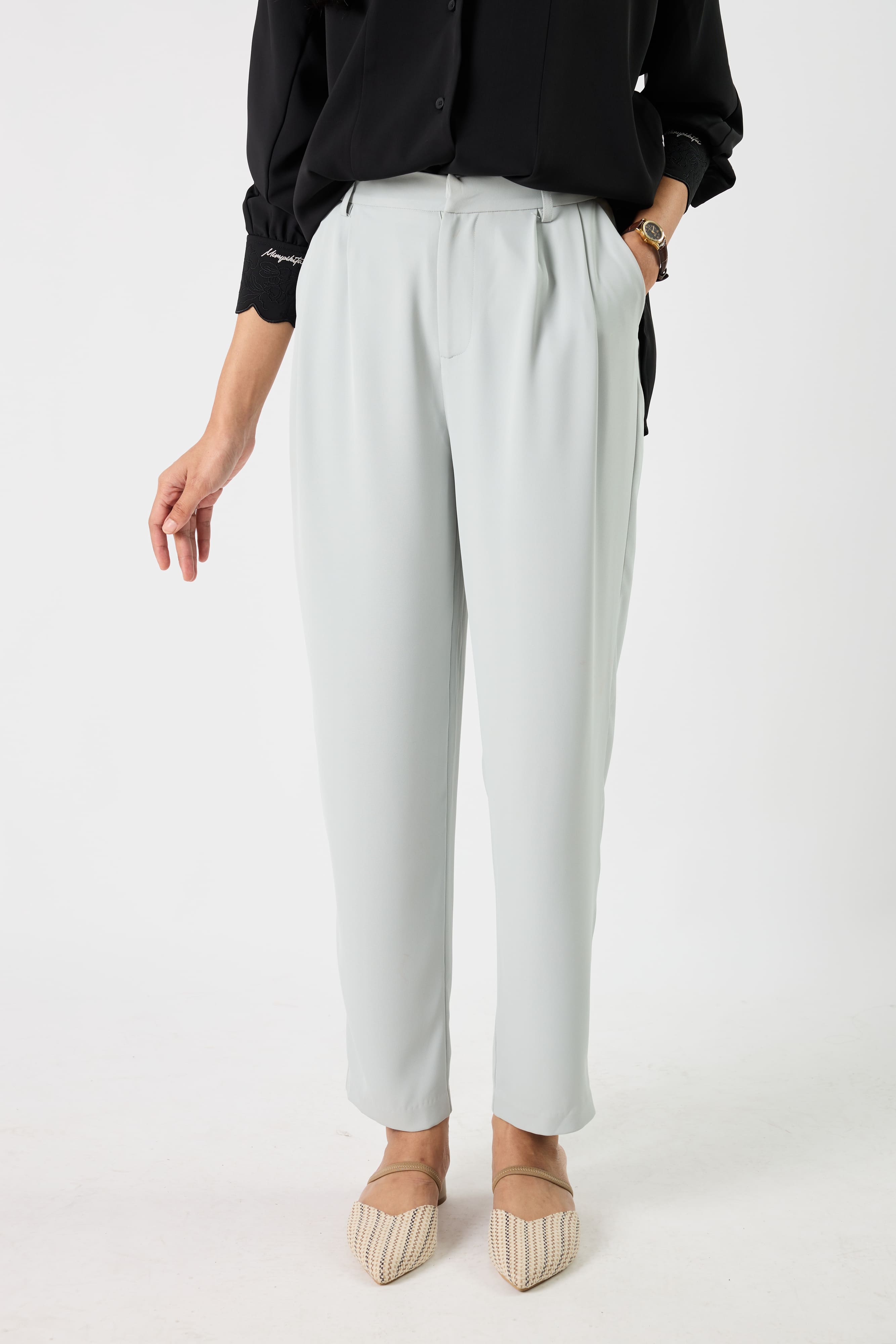 Jade Blue Grey Tapered Pants