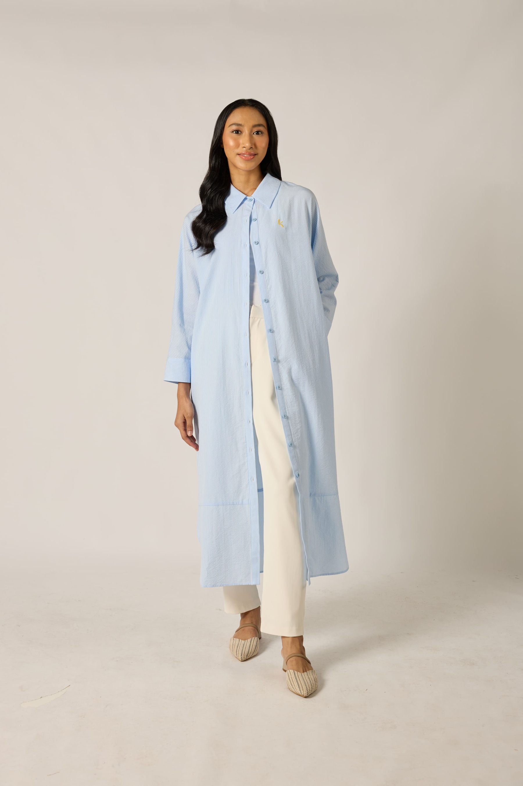 Baby Blue Shirt Striped Dress - Women's