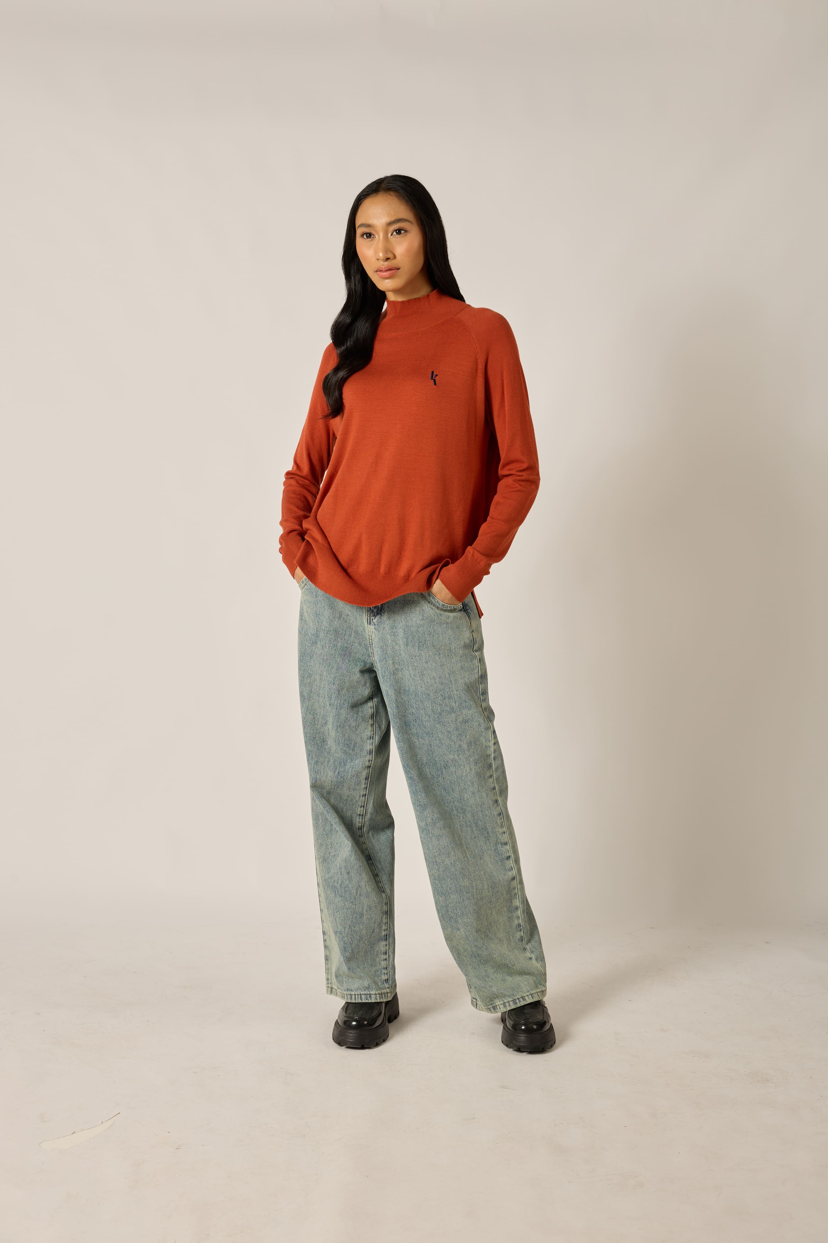 Brick Orange Wool Top - Women's