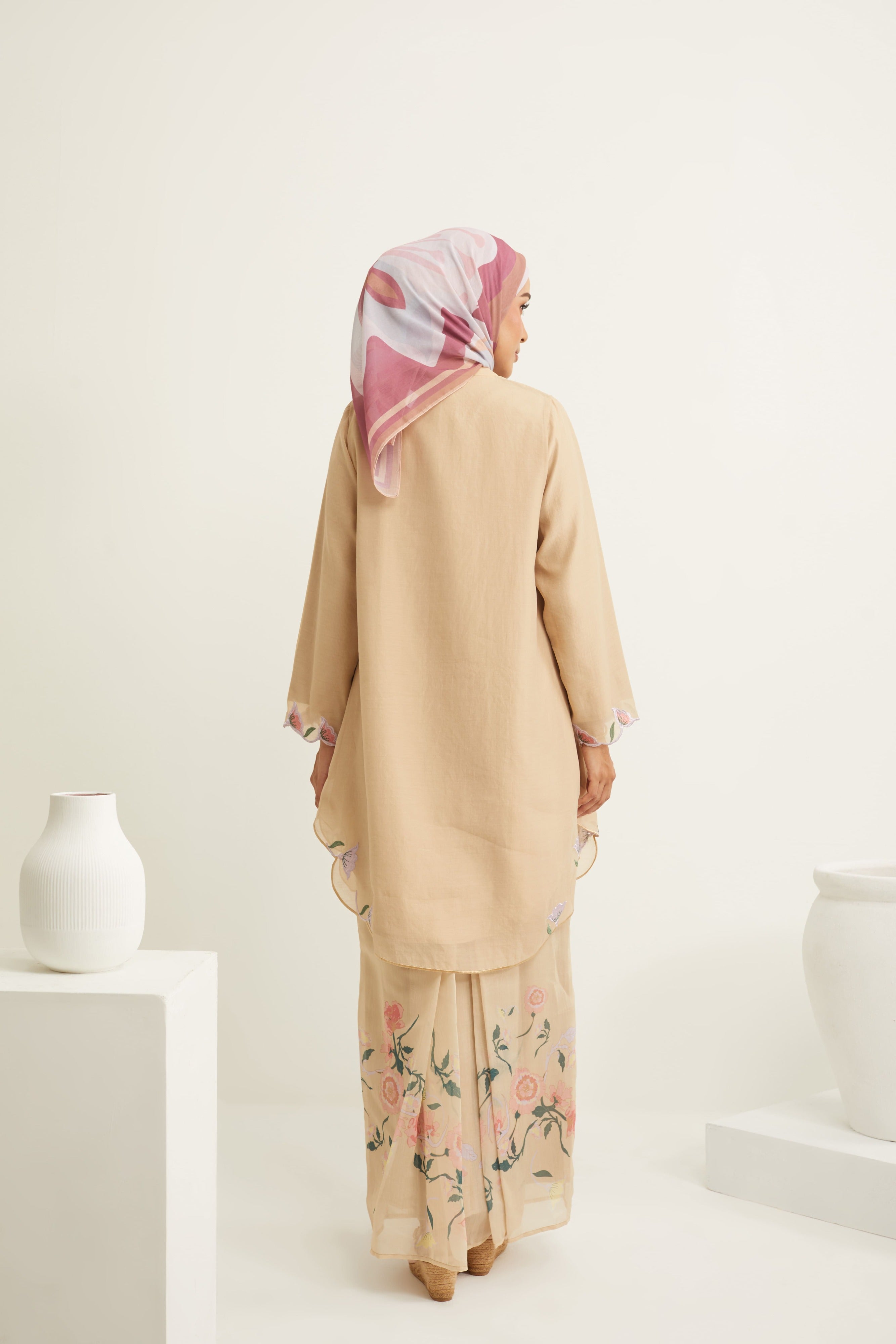 Aisha Beige Embroidered Kurung
