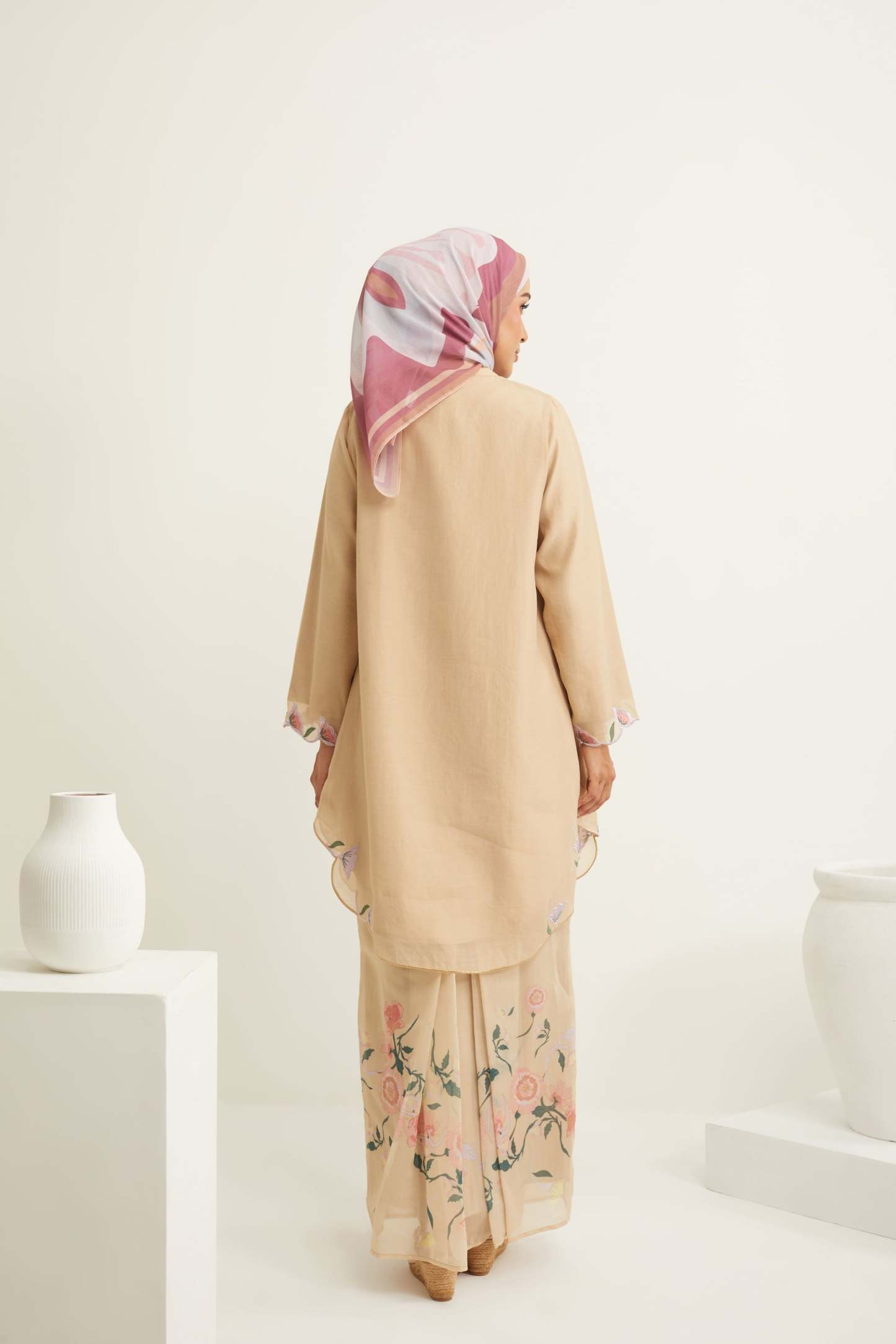 Aisha Beige Embroidered Kurung