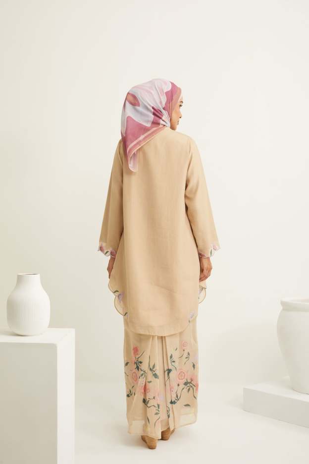 Aisha Beige Embroidered Kurung