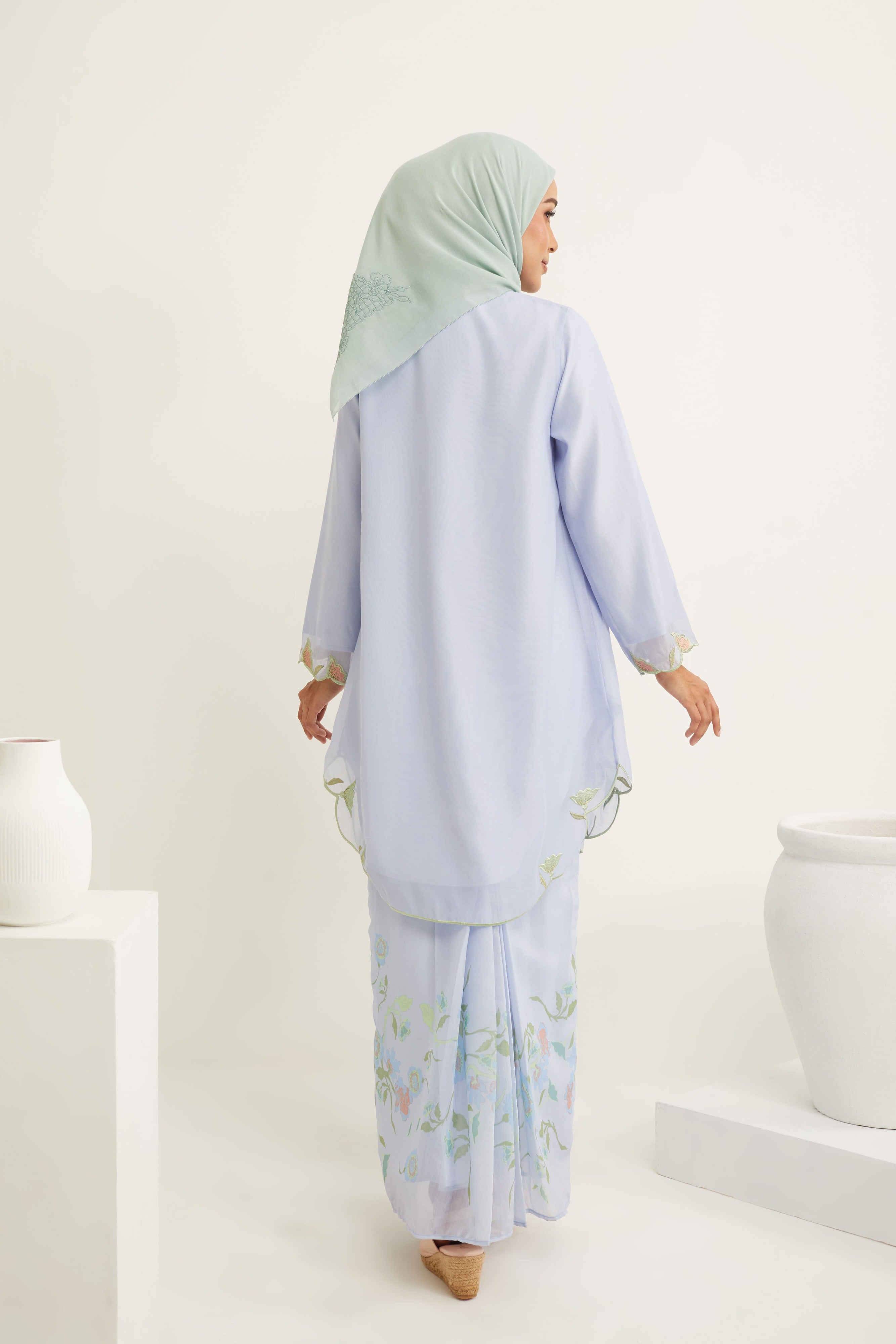 Aisha Periwinkle Blue Embroidered Kurung