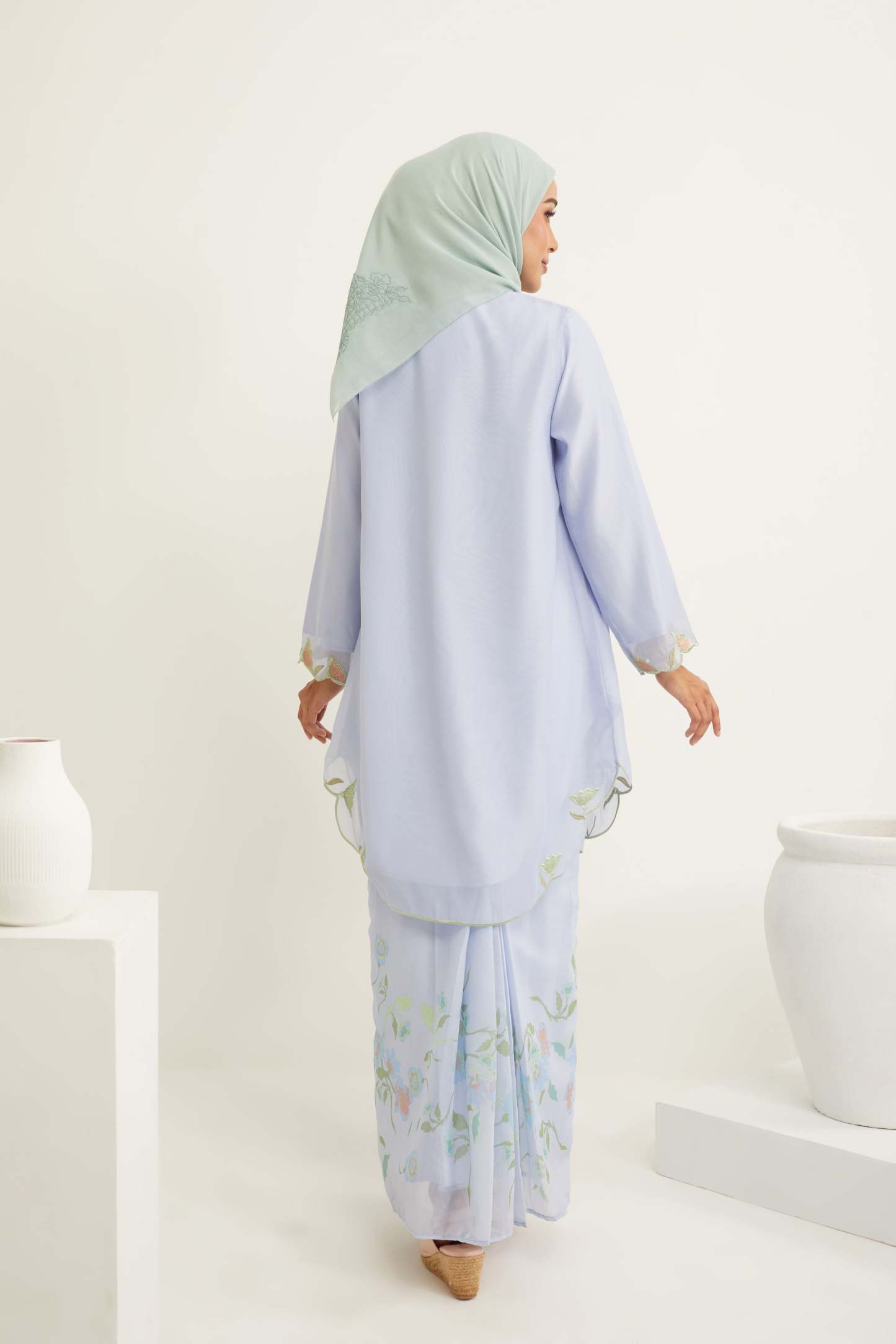 Aisha Periwinkle Blue Embroidered Kurung
