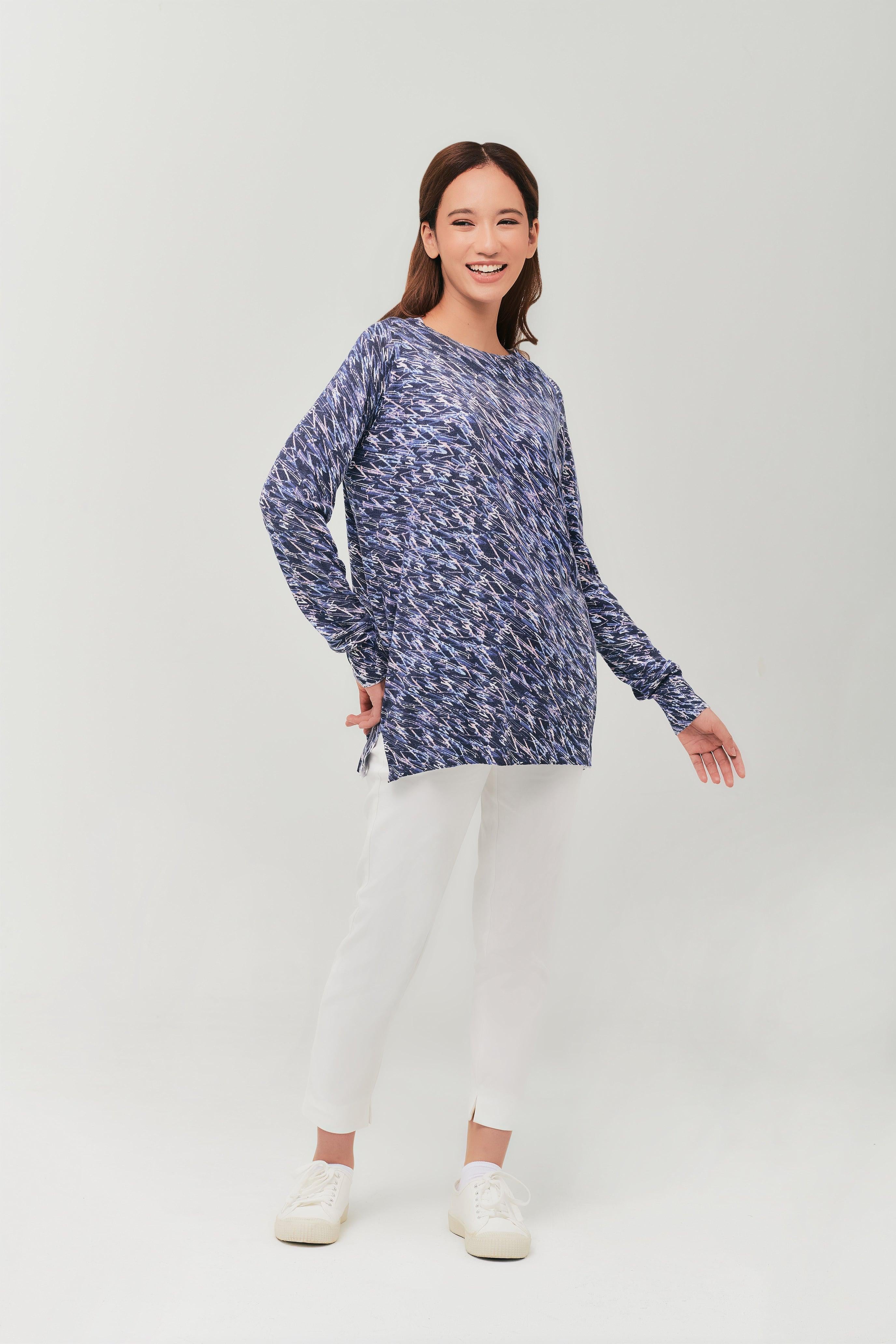 Maeve Navy Blue High Neck Wool Top
