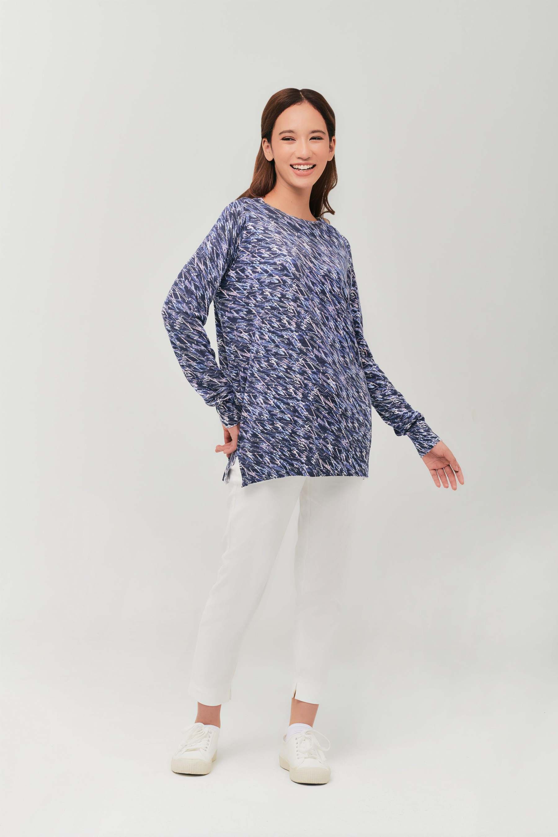 Maeve Navy Blue High Neck Wool Top