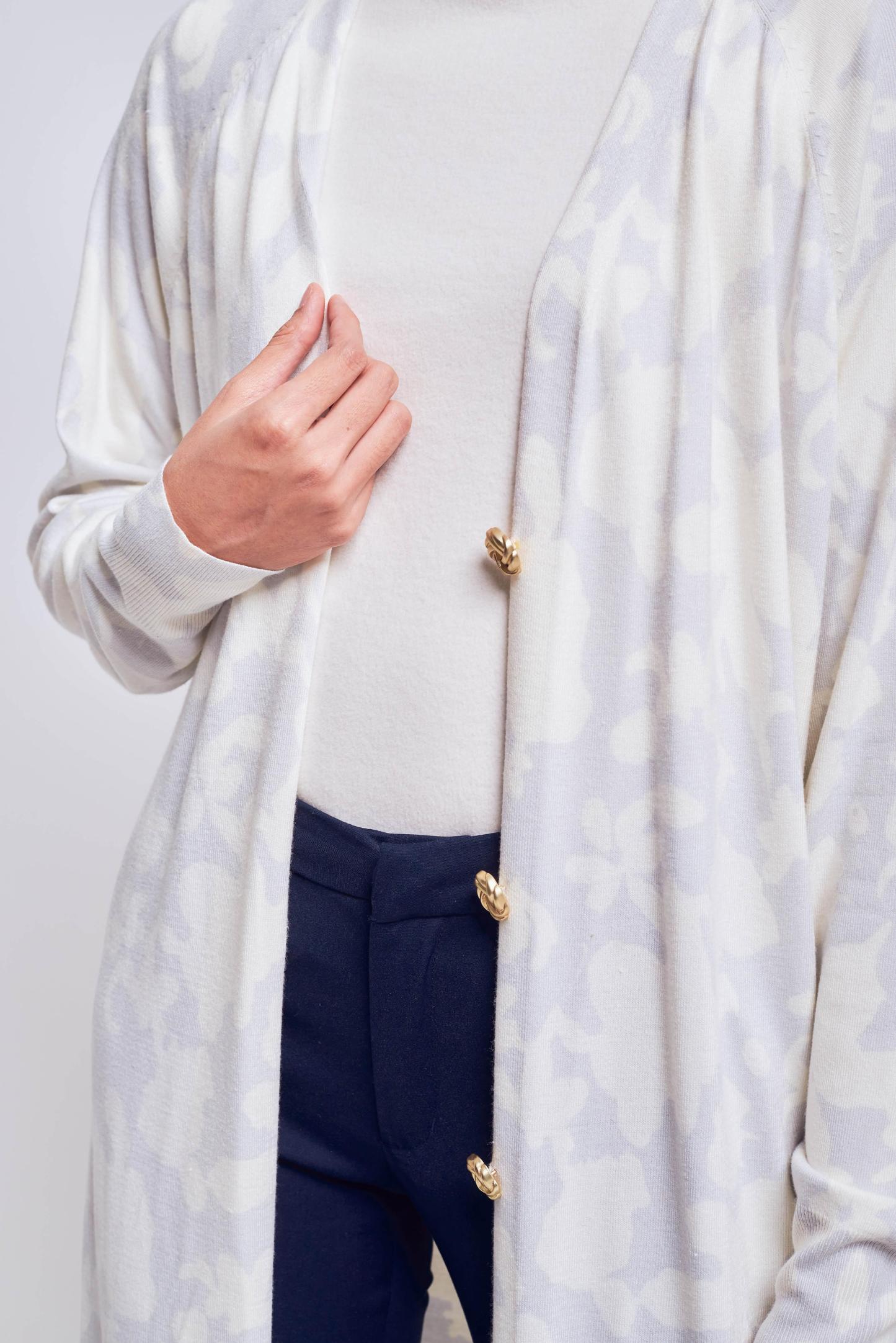 Daffodil Long Greyish Blue Cardigan - Mimpikita