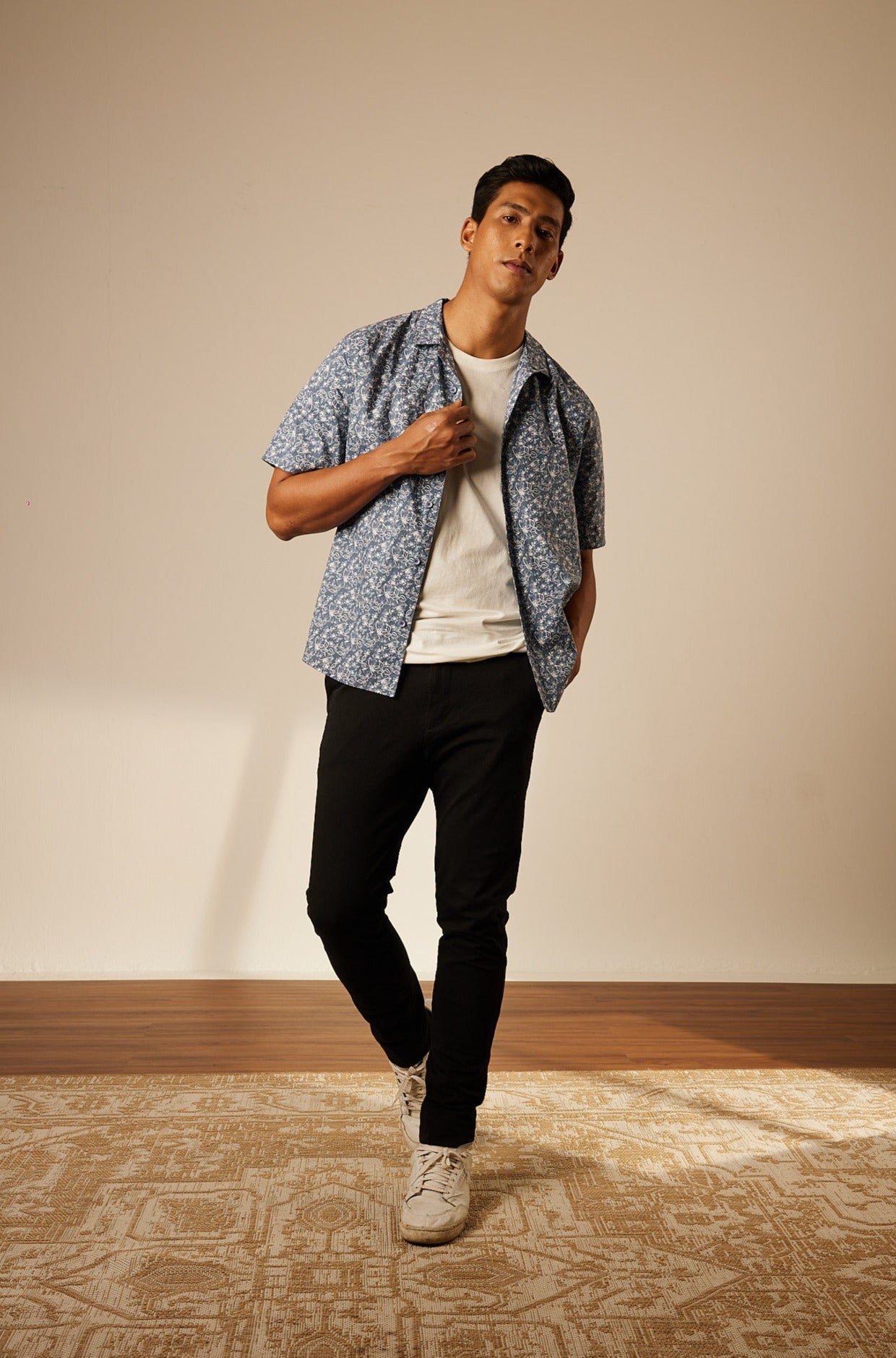 Adi Navy Collared Button-Up Shirt - Men's