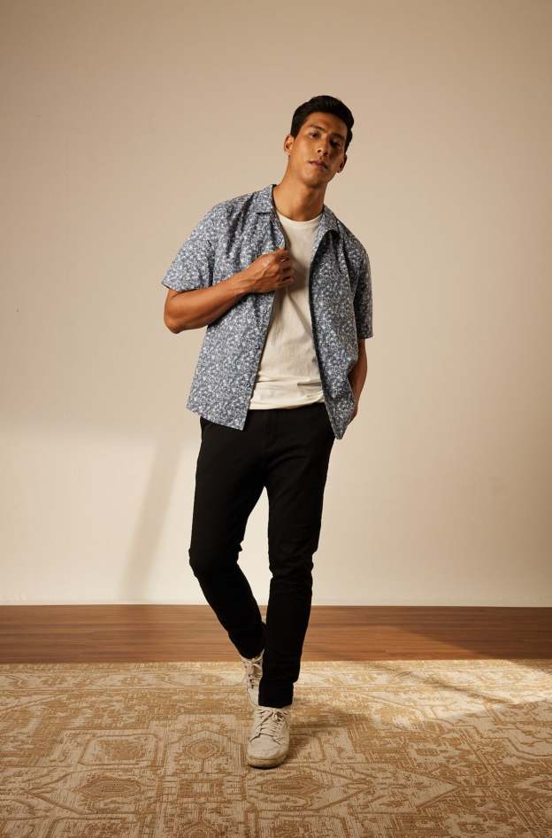 Adi Navy Collared Button-Up Shirt - Men's