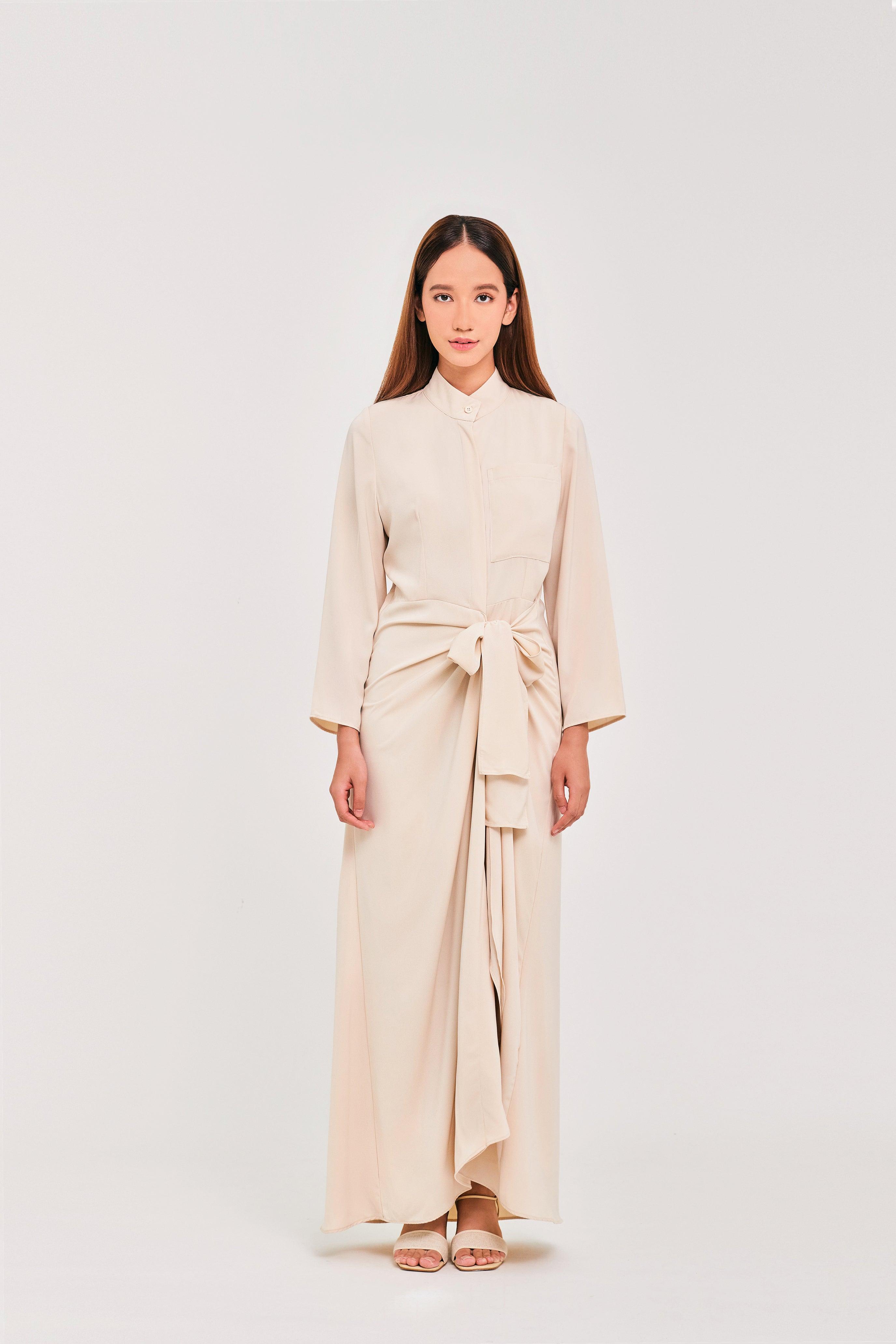 Ivory Buttoned Wrap Dress - Mimpikita