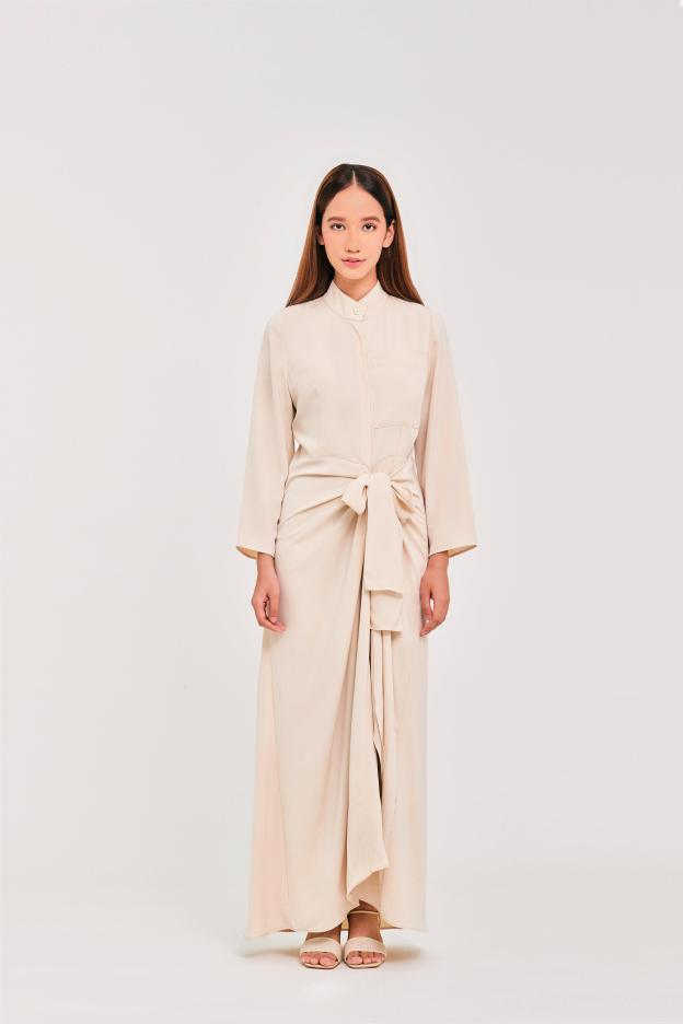 Ivory Buttoned Wrap Dress - Mimpikita