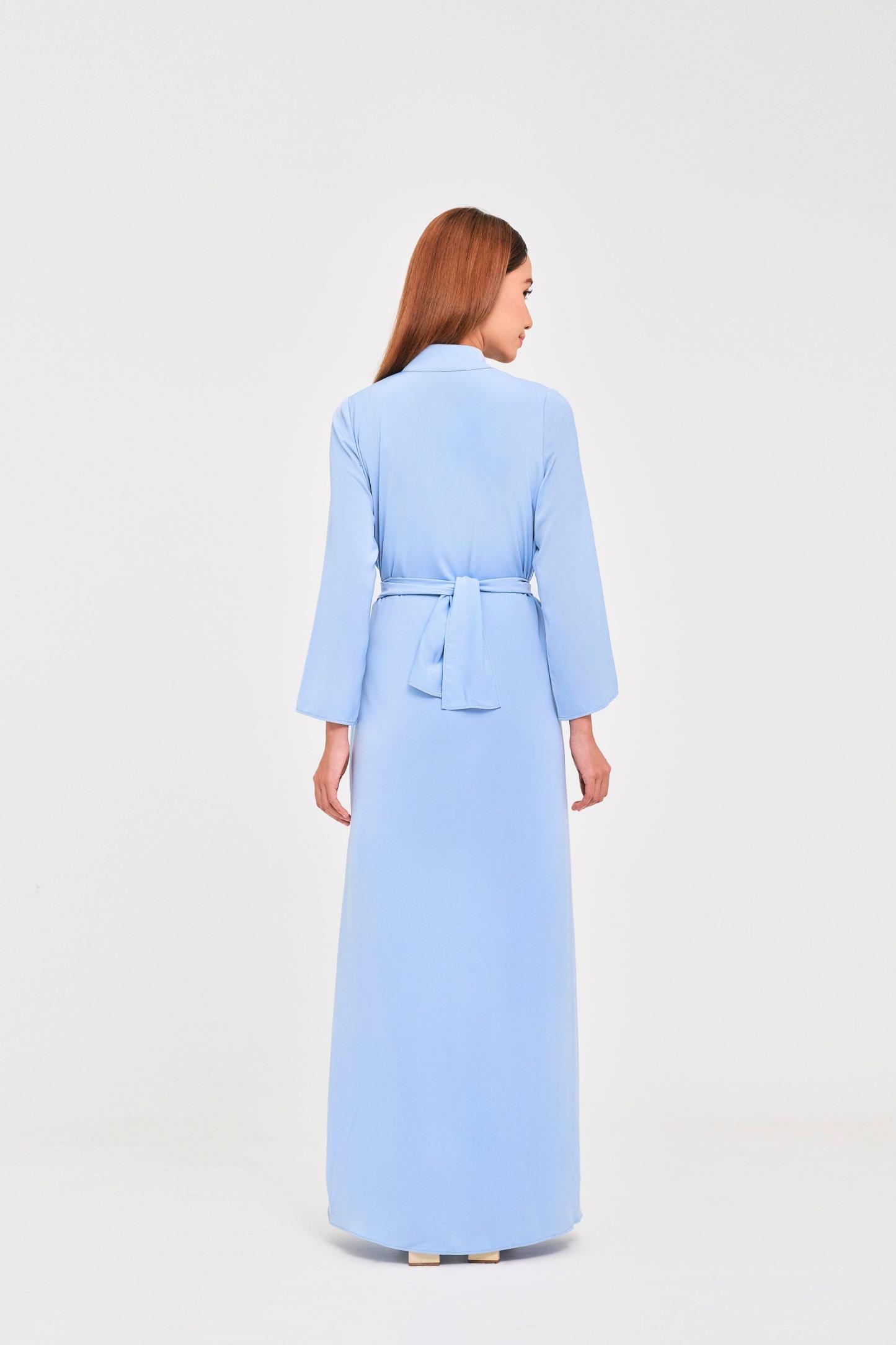 Blue Buttoned Wrap Dress - Mimpikita