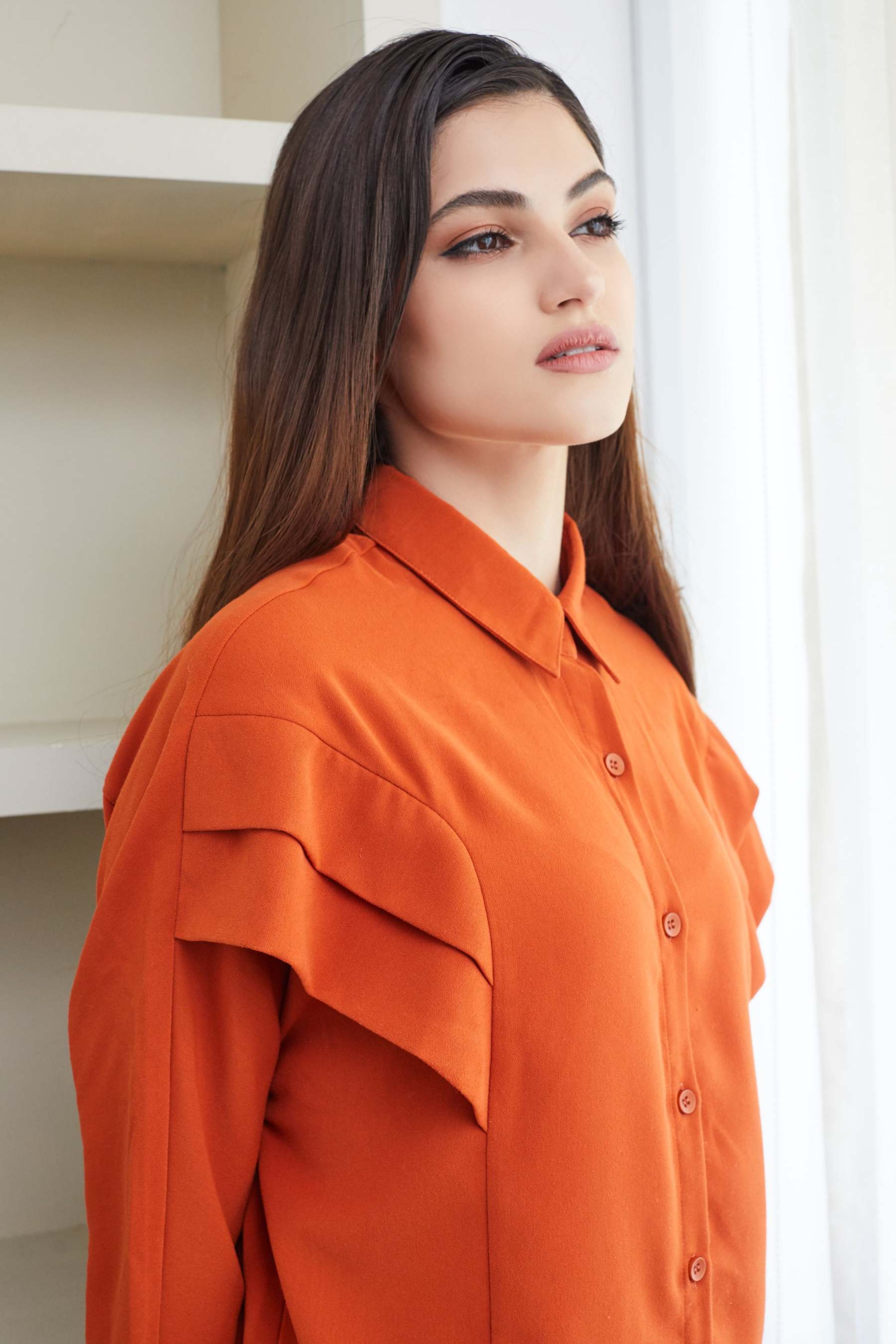 Layered Long Sleeve Brick Orange Blouse