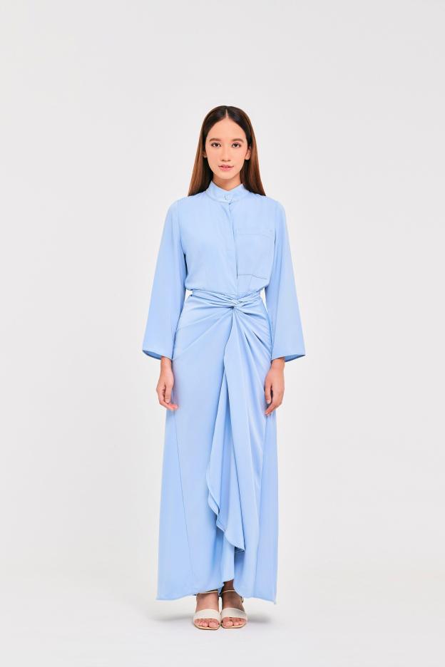 Blue Buttoned Wrap Dress - Mimpikita