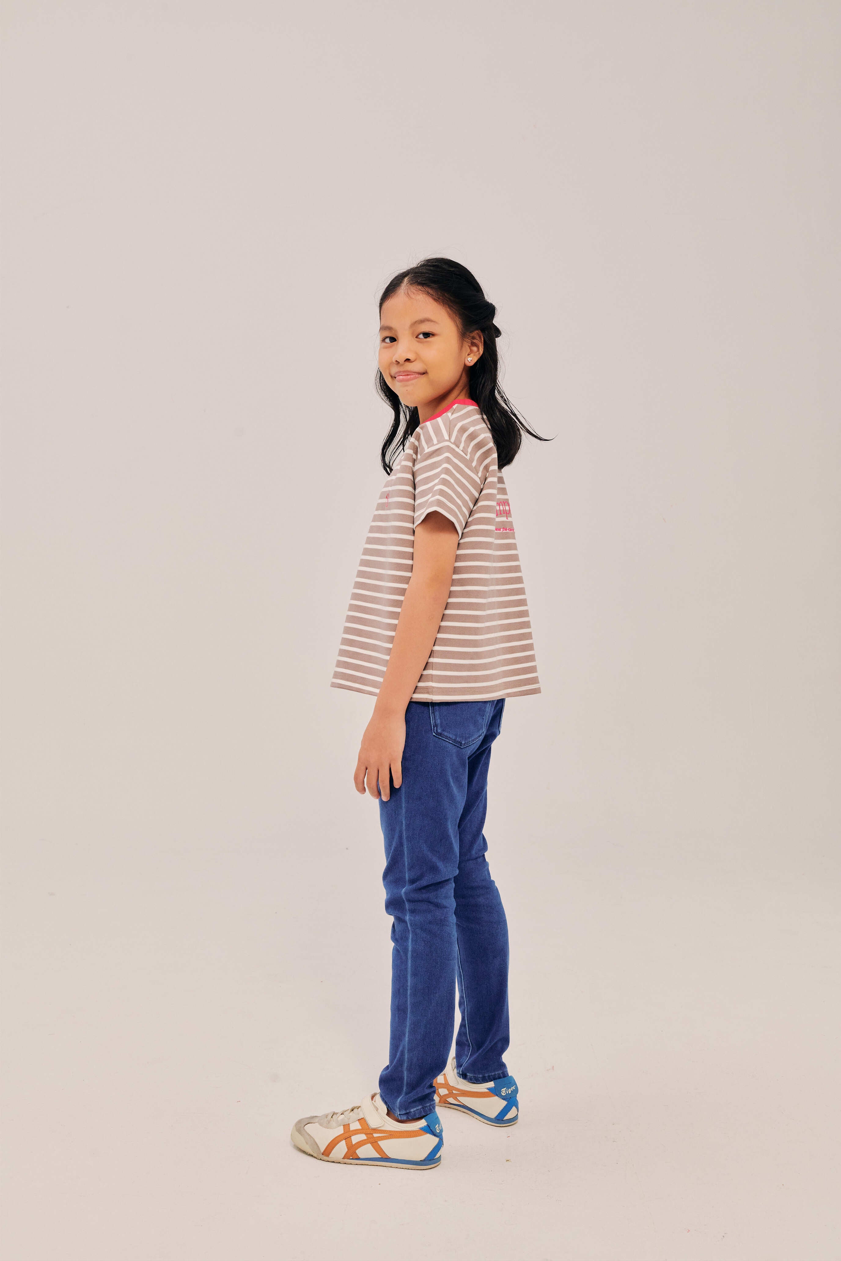 Mini Classic Embroidered Grey Short Sleeve Striped Shirt