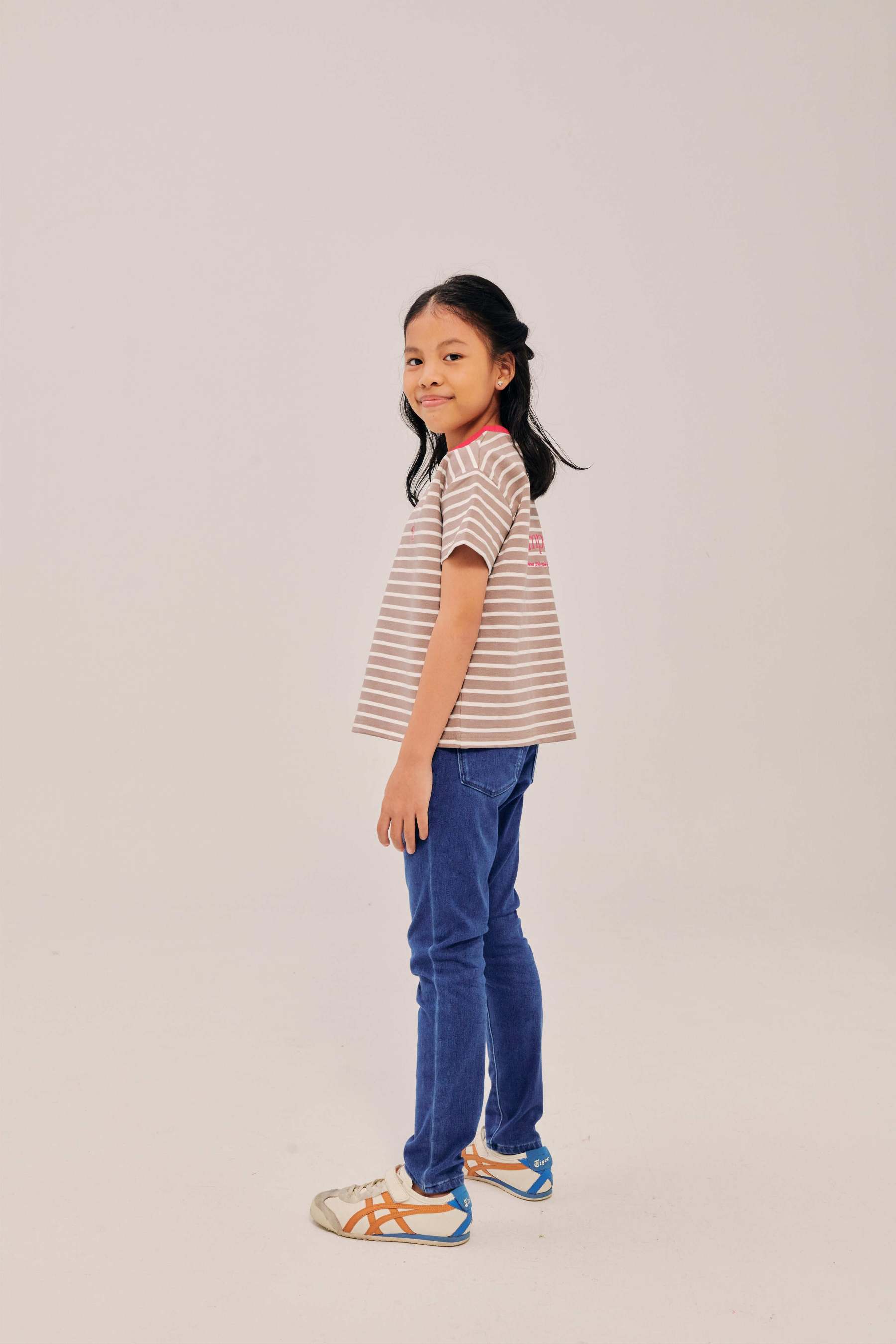 Mini Classic Embroidered Grey Short Sleeve Striped Shirt
