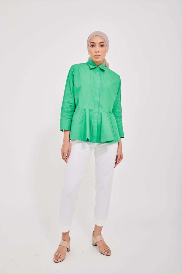 Green Cotton Flare Top - Mimpikita