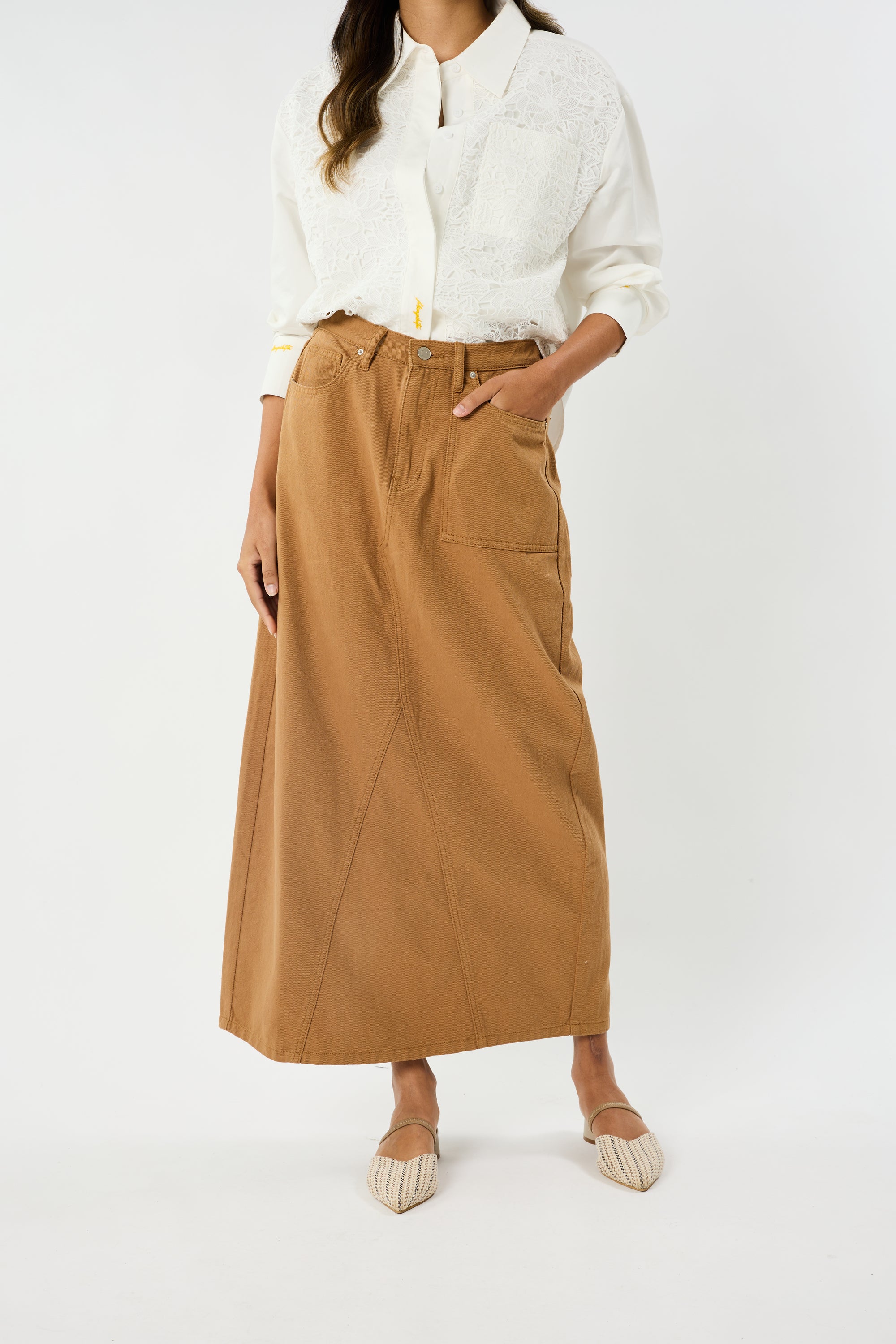 Helena Khaki Denim Skirt
