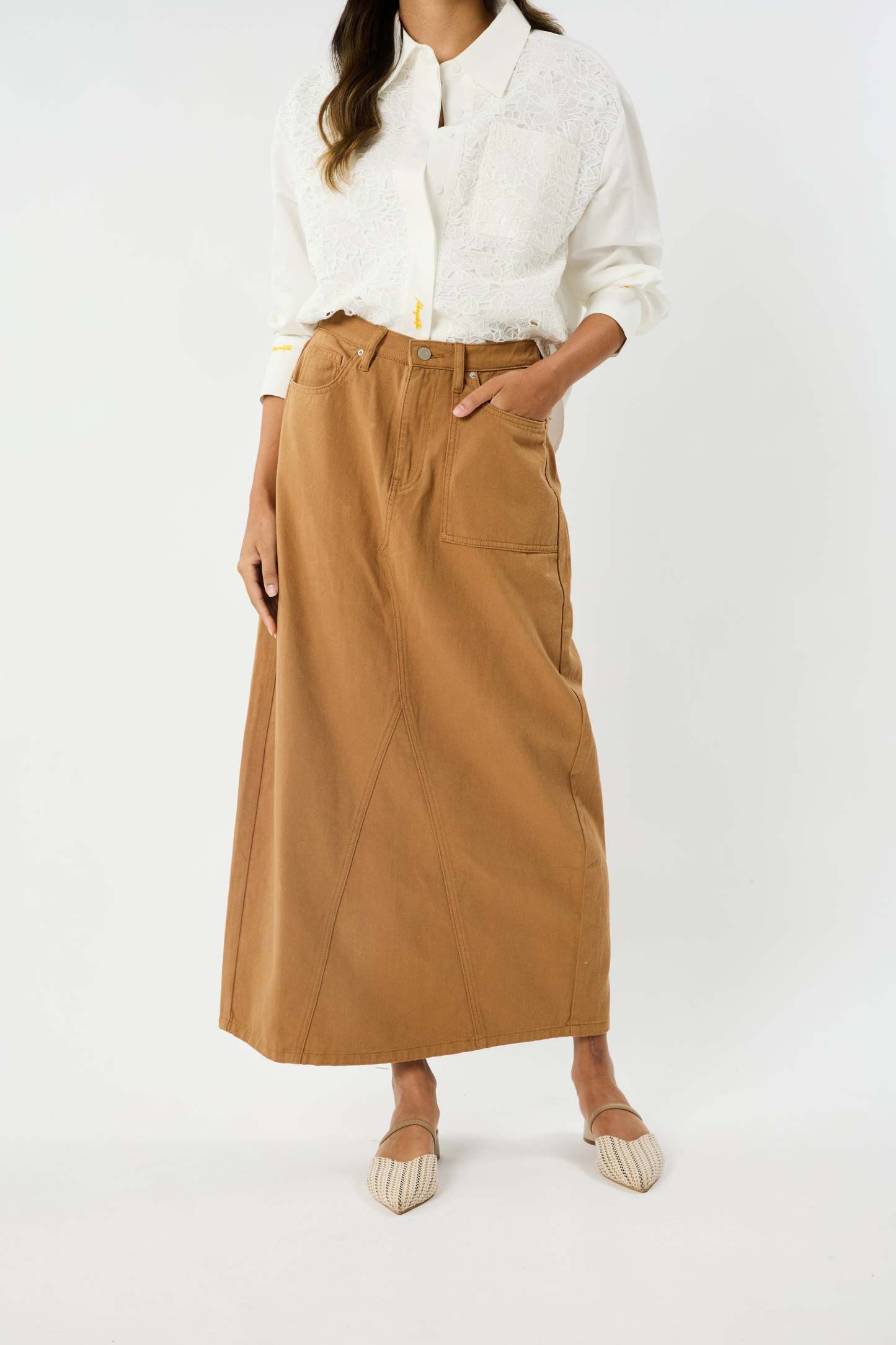 Helena Khaki Denim Skirt