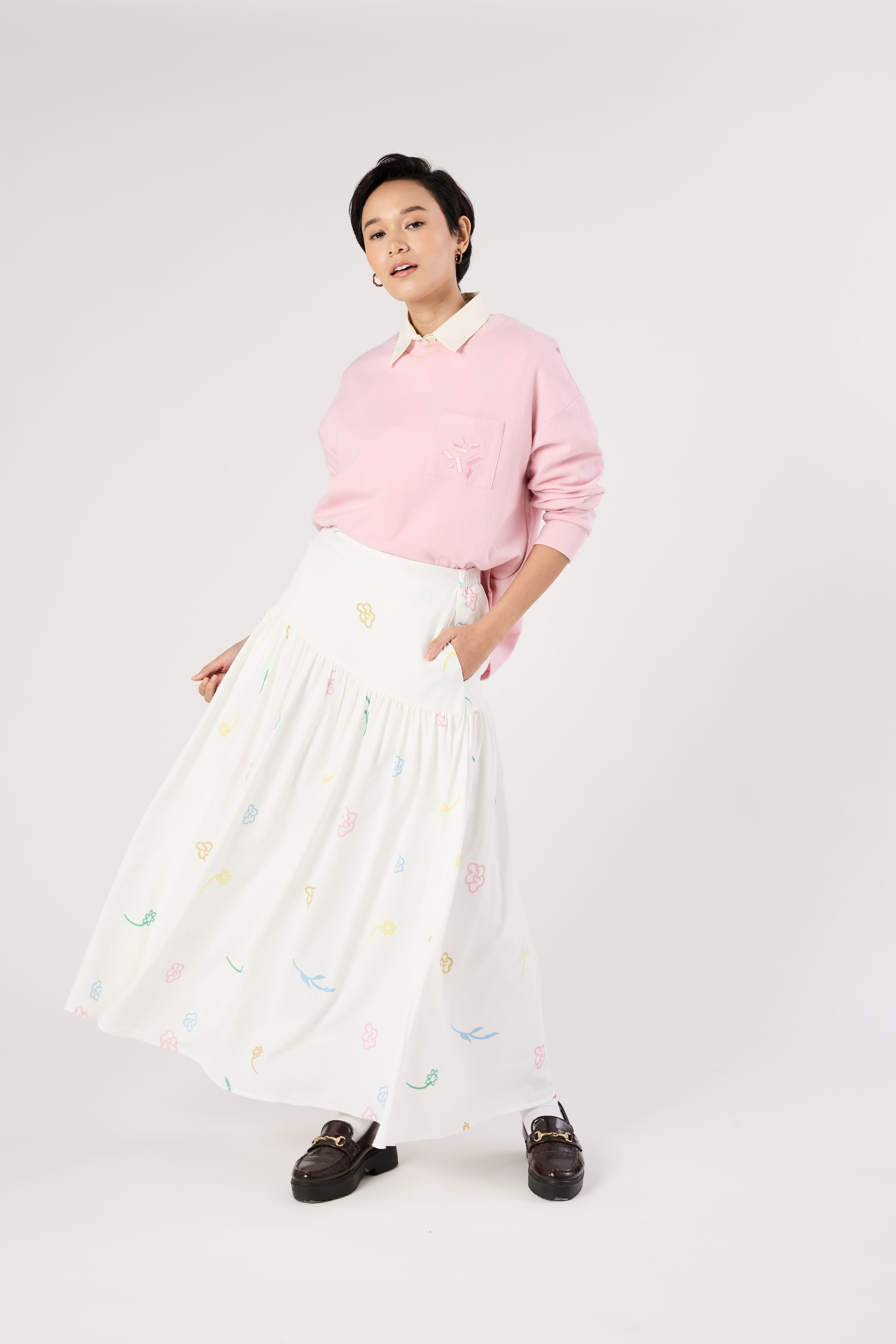 Charlotte White Floral Printed Skirt