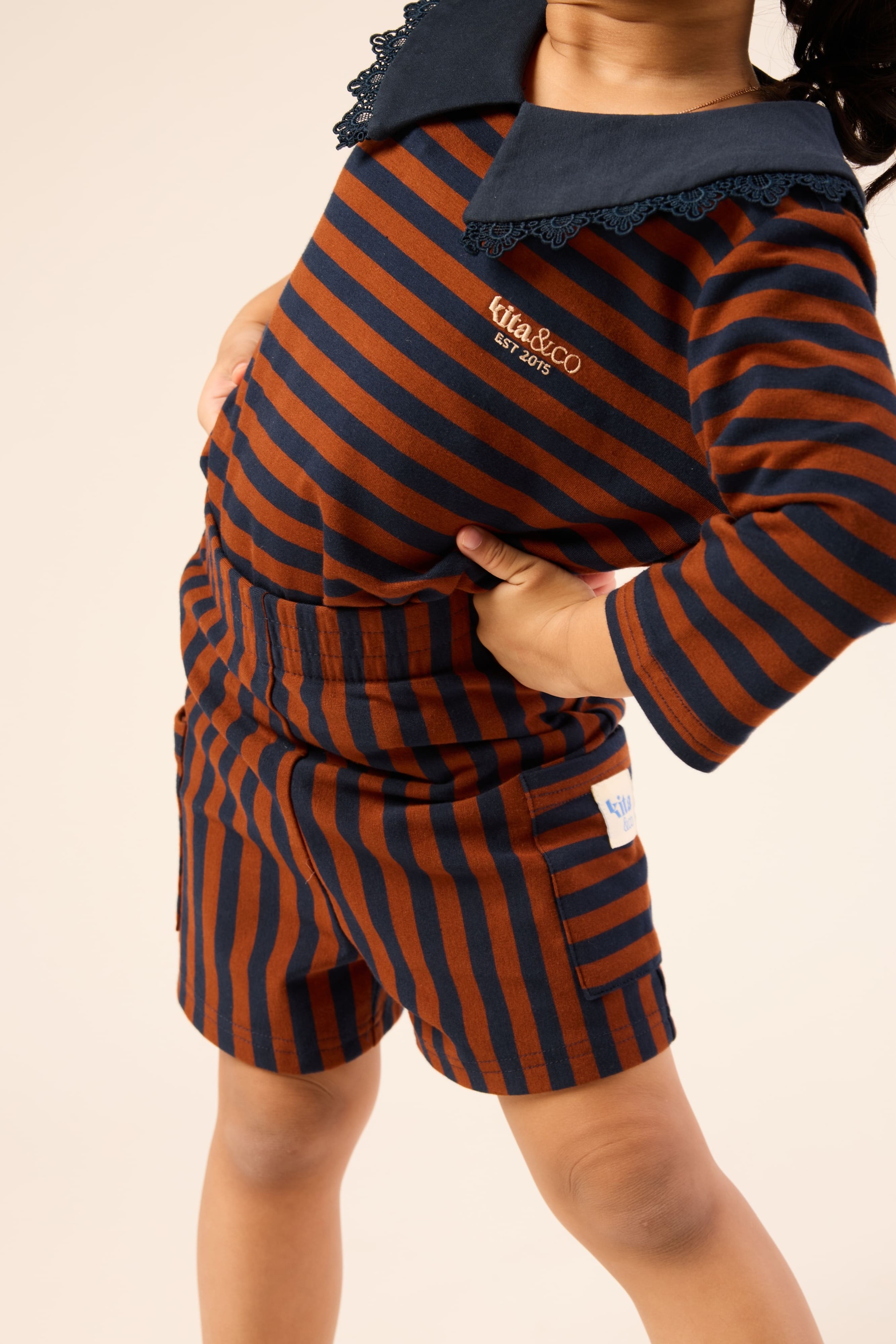 Chocolate Brown & Navy Comfy Striped Shorts - Kids