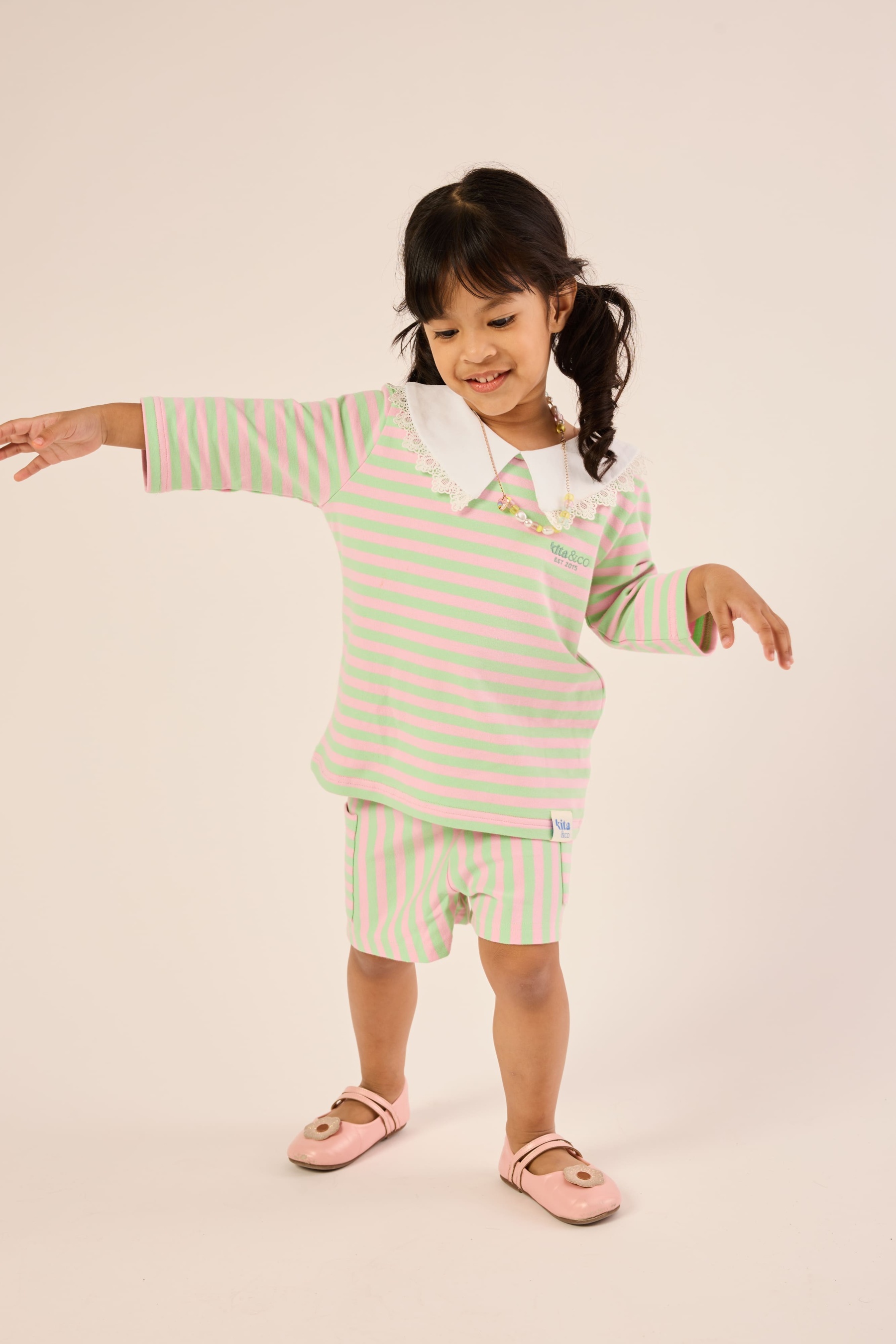 Bubblegum Pink & Lime Lace Bib Striped Top - Girls