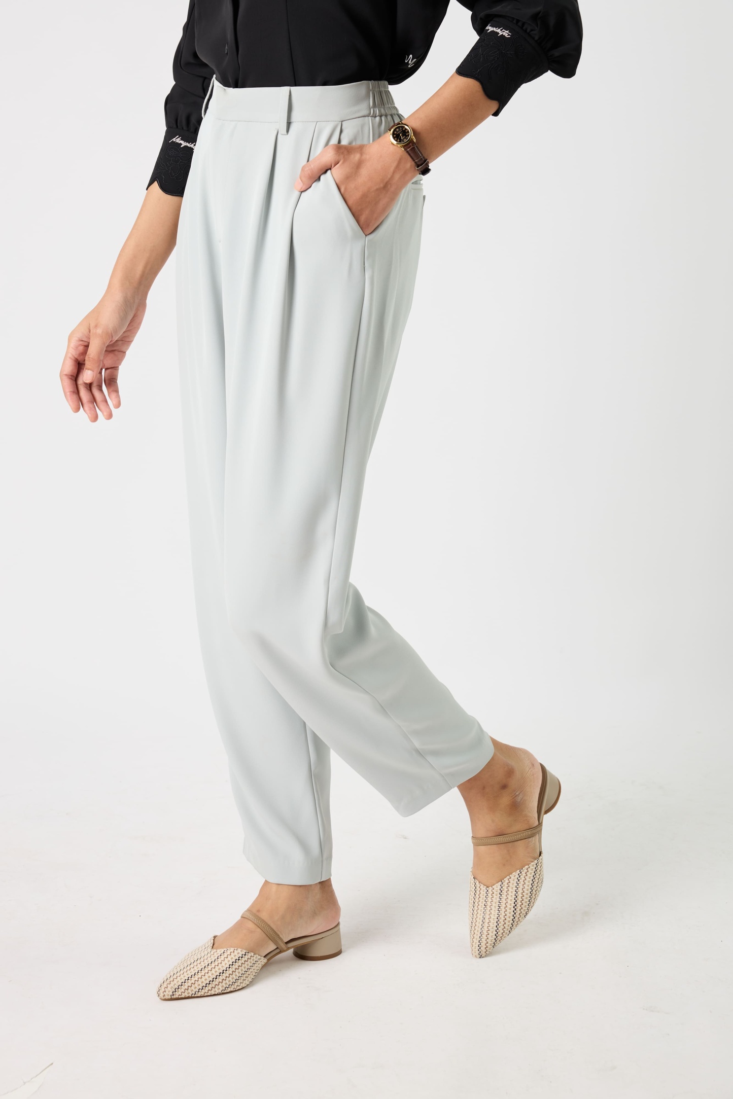 Jade Blue Grey Tapered Pants