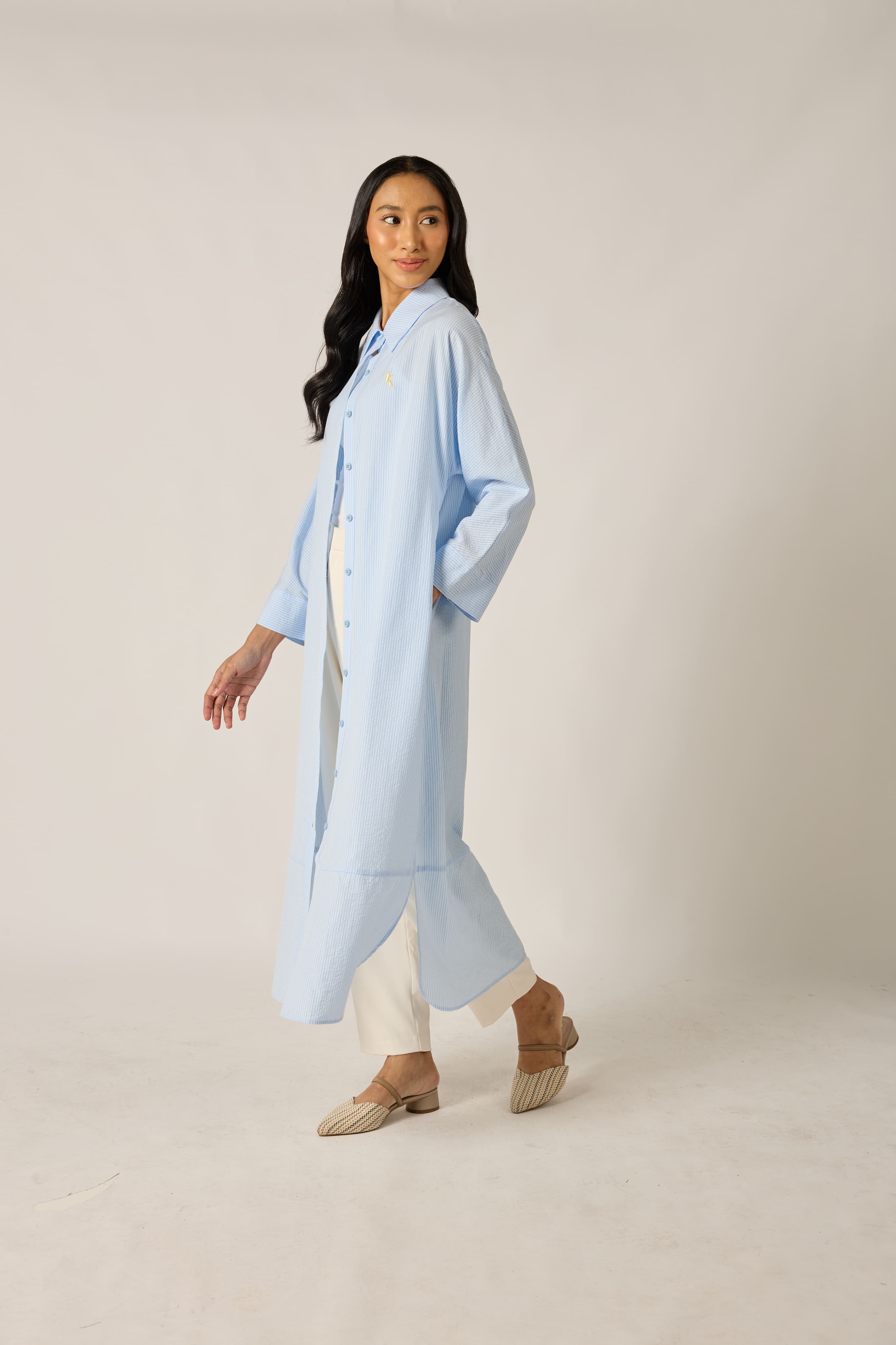 Baby Blue Shirt Striped Dress - Women's